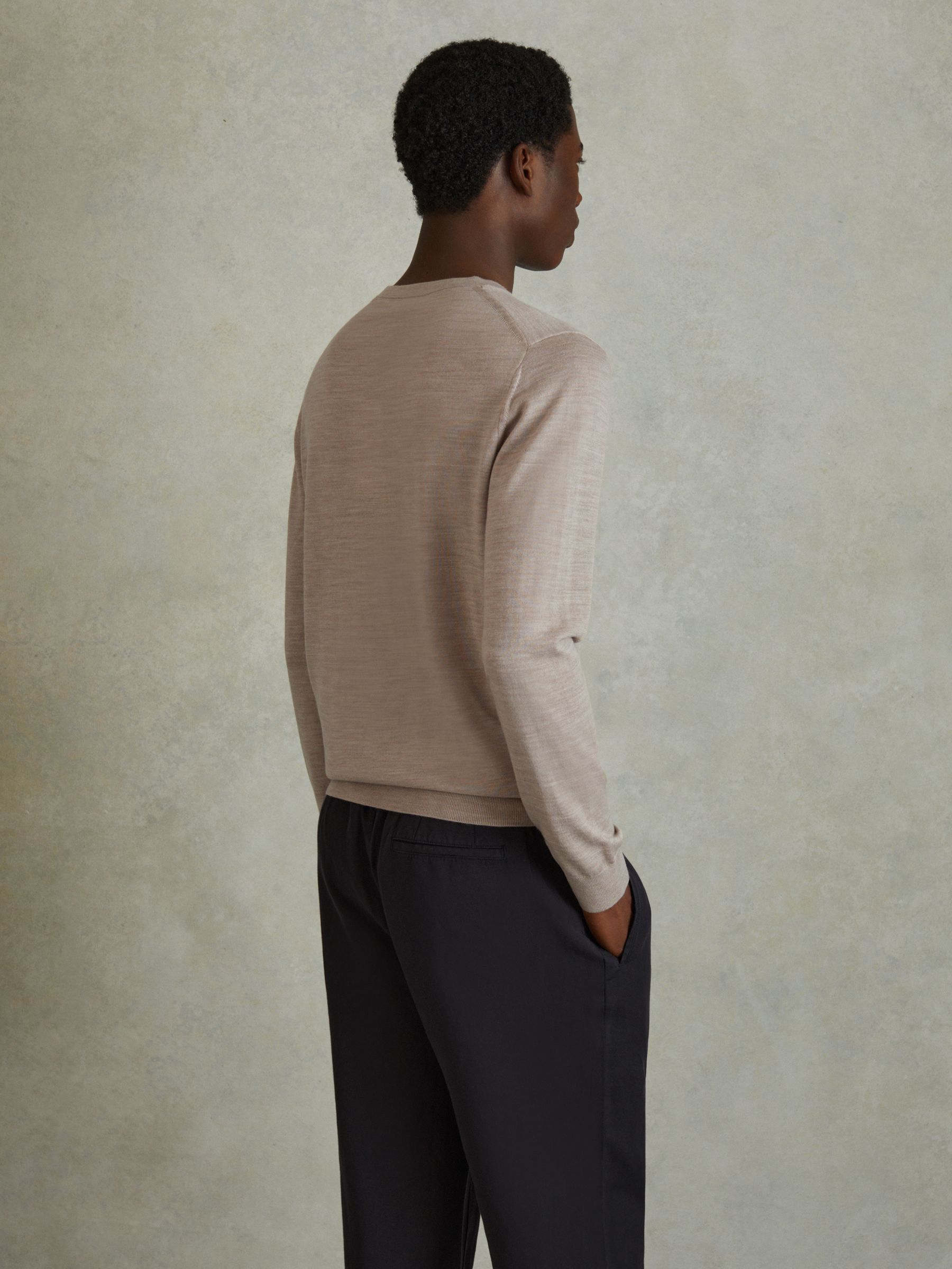 Merino Wool Crew Neck Jumper in Wheat Melange - Image 5 of 6