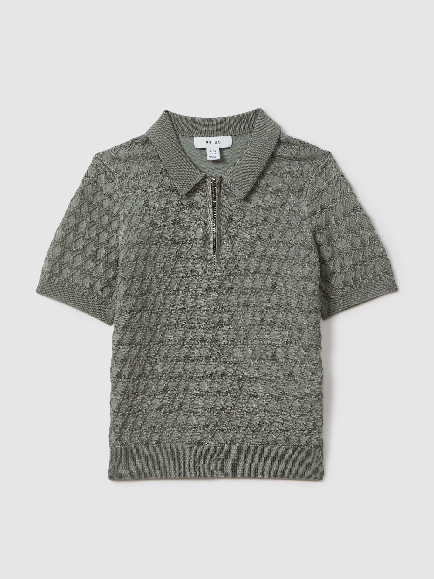 3-9 yrs Half Zip Knitted Polo Shirt in Sage - Image 2 of 4