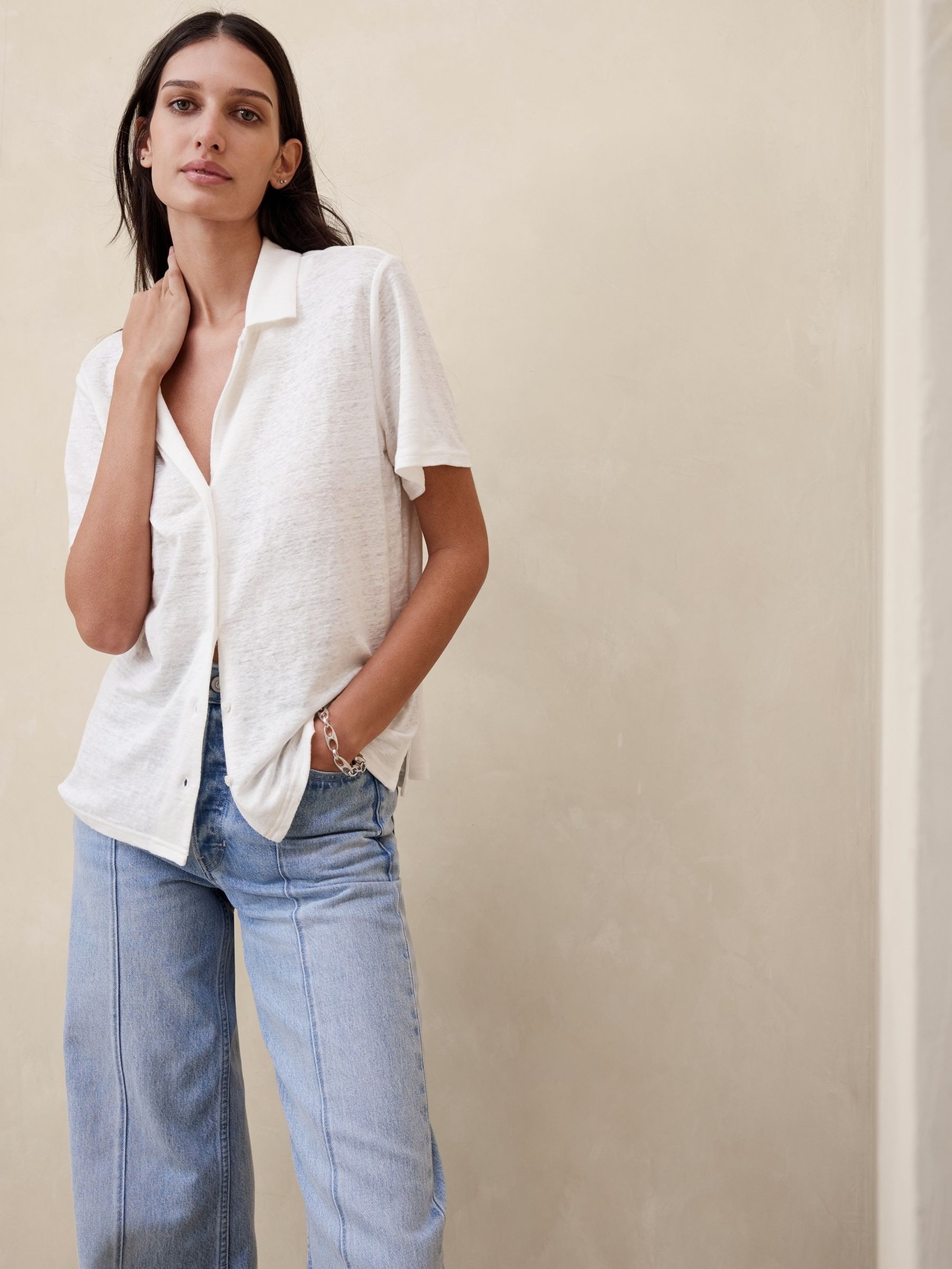 Banana Republic White Linen Resort Shirt - Image 1 of 1