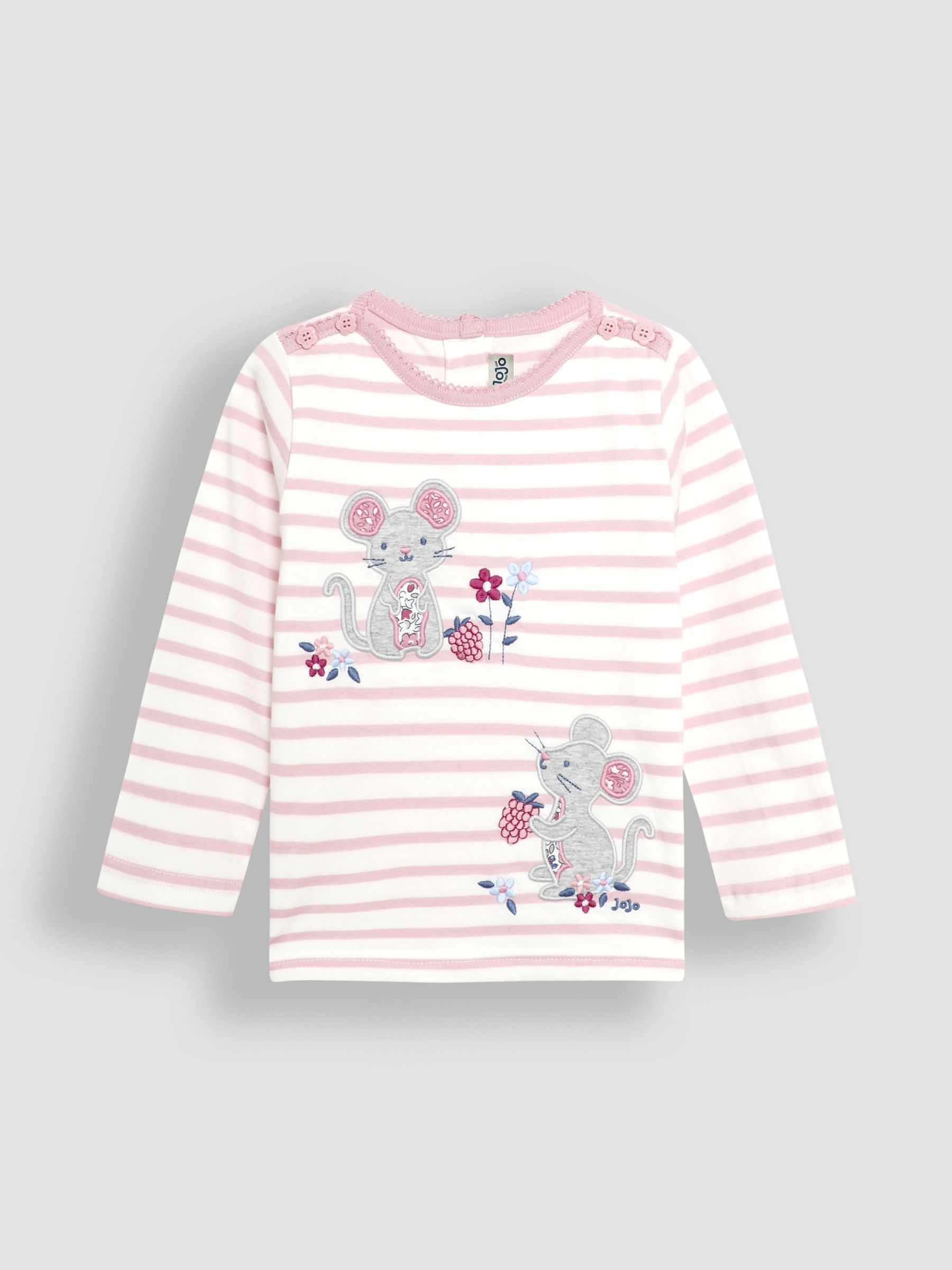 Pink Mouse Button Shoulder Long Sleeve Appliqué Top - Image 1 of 1