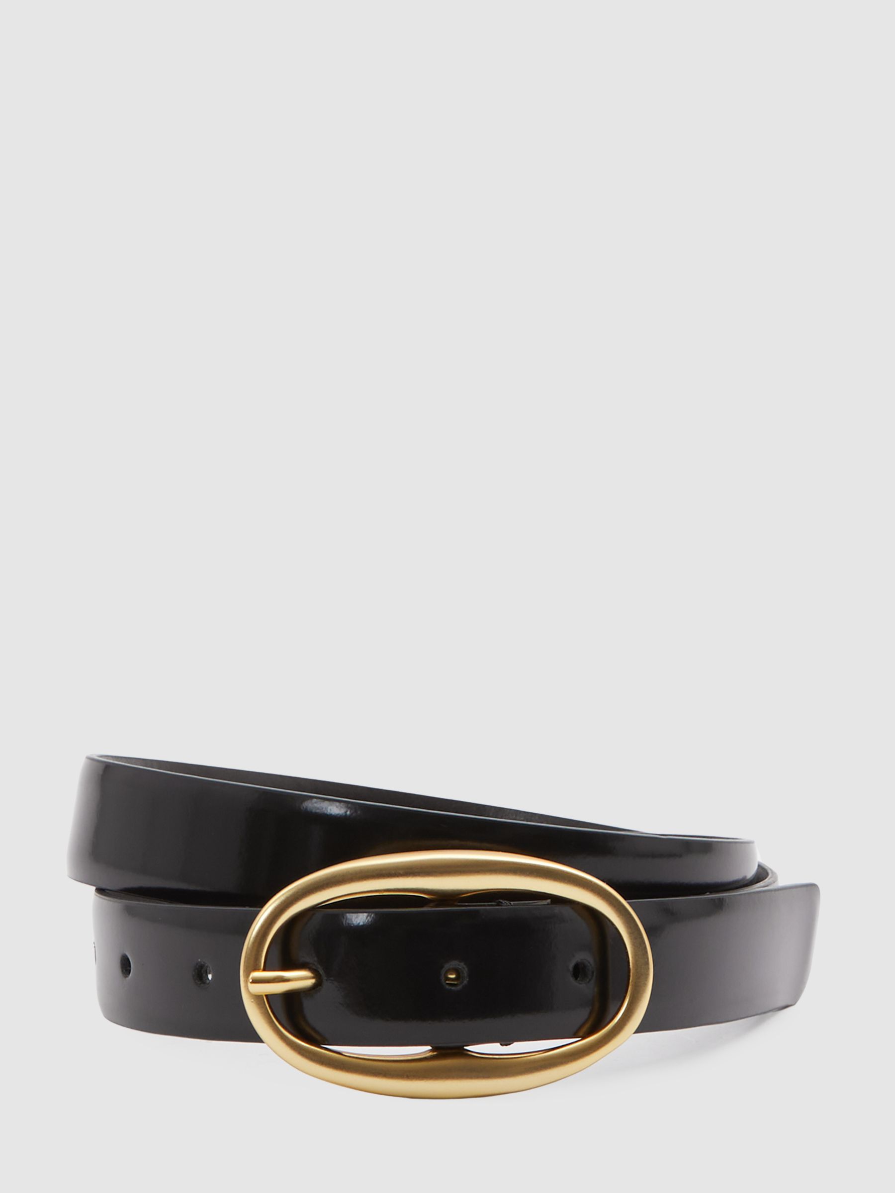 Patent Leather Oval Buckle Belt in Black - Image 1 of 4