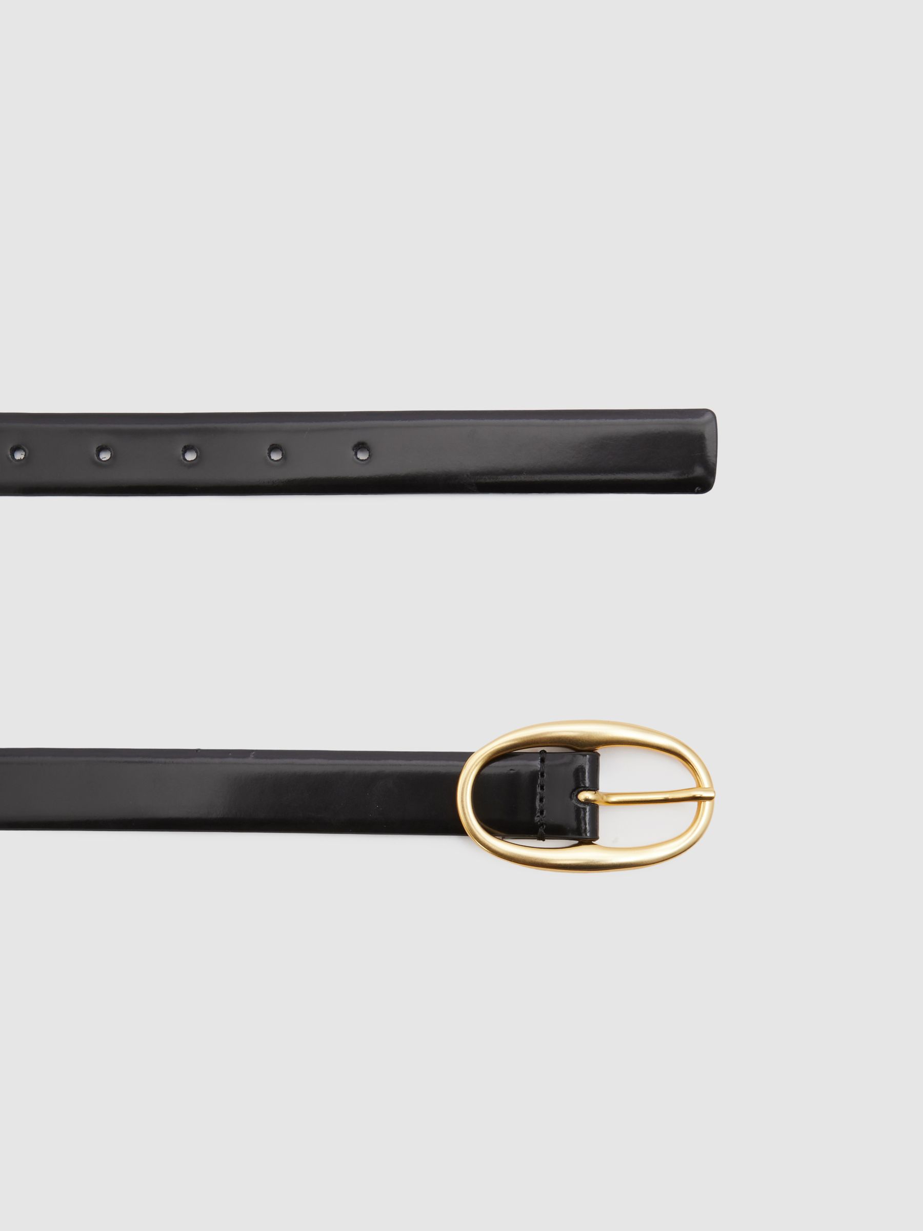 Patent Leather Oval Buckle Belt in Black - Image 3 of 4