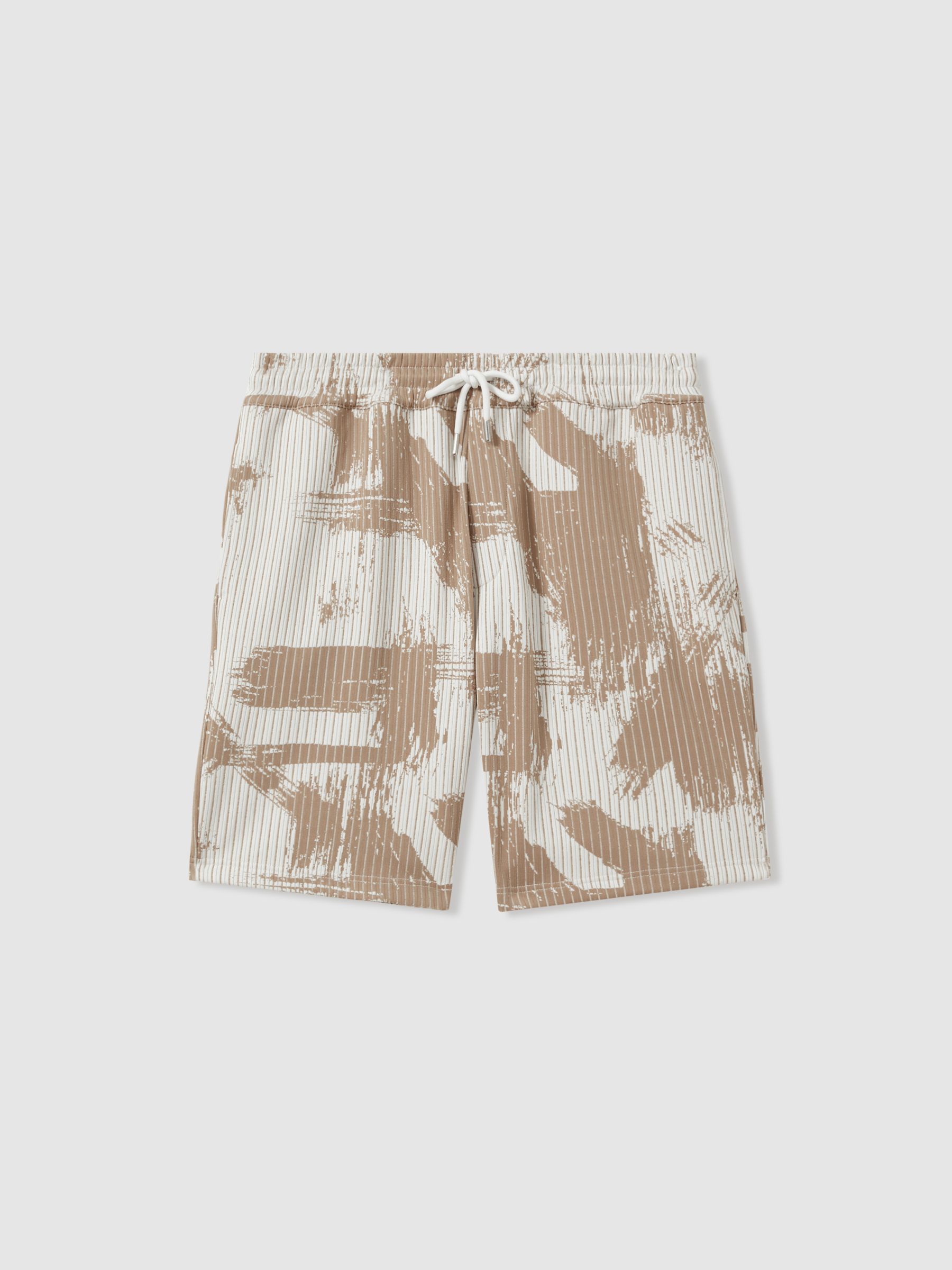 Brushstroke Print Drawstring Shorts in Sand/White - Image 2 of 6