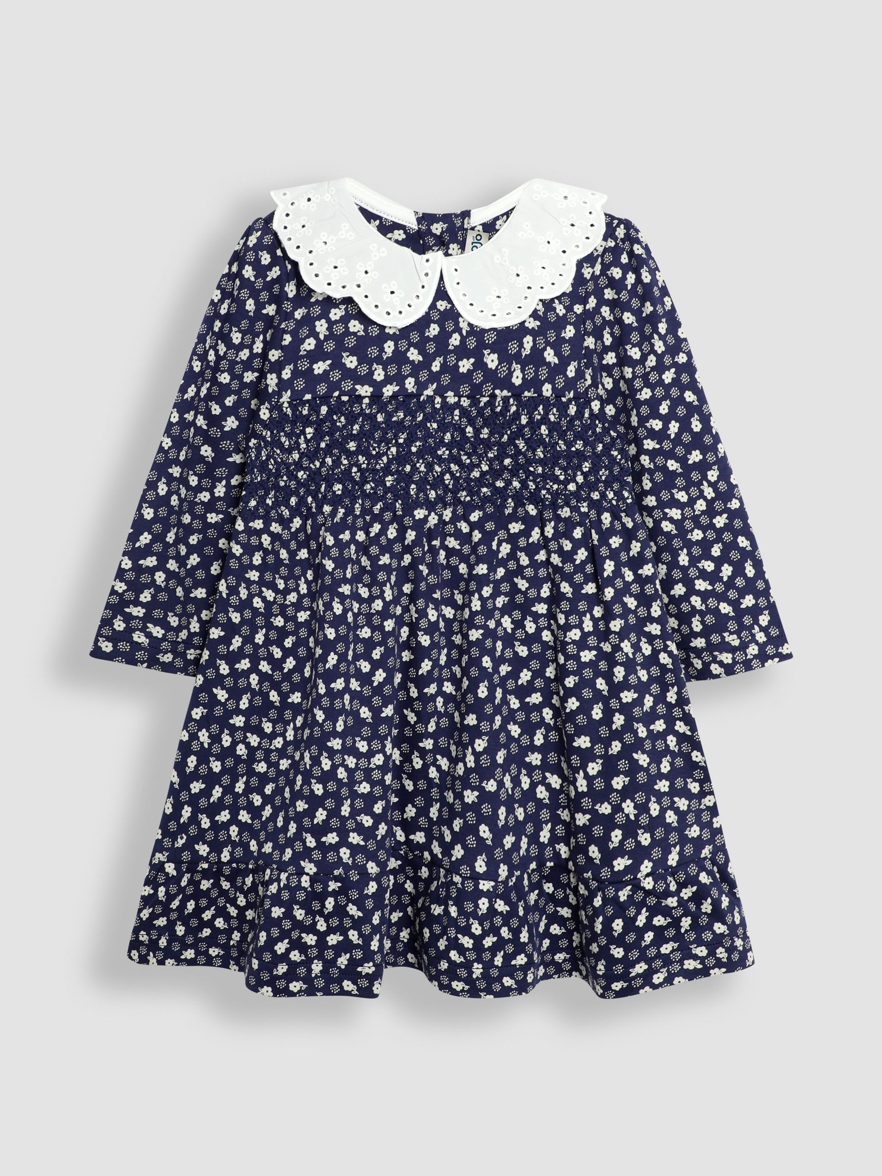 Navy Blue Floral Broderie Collar Dress - Image 1 of 3
