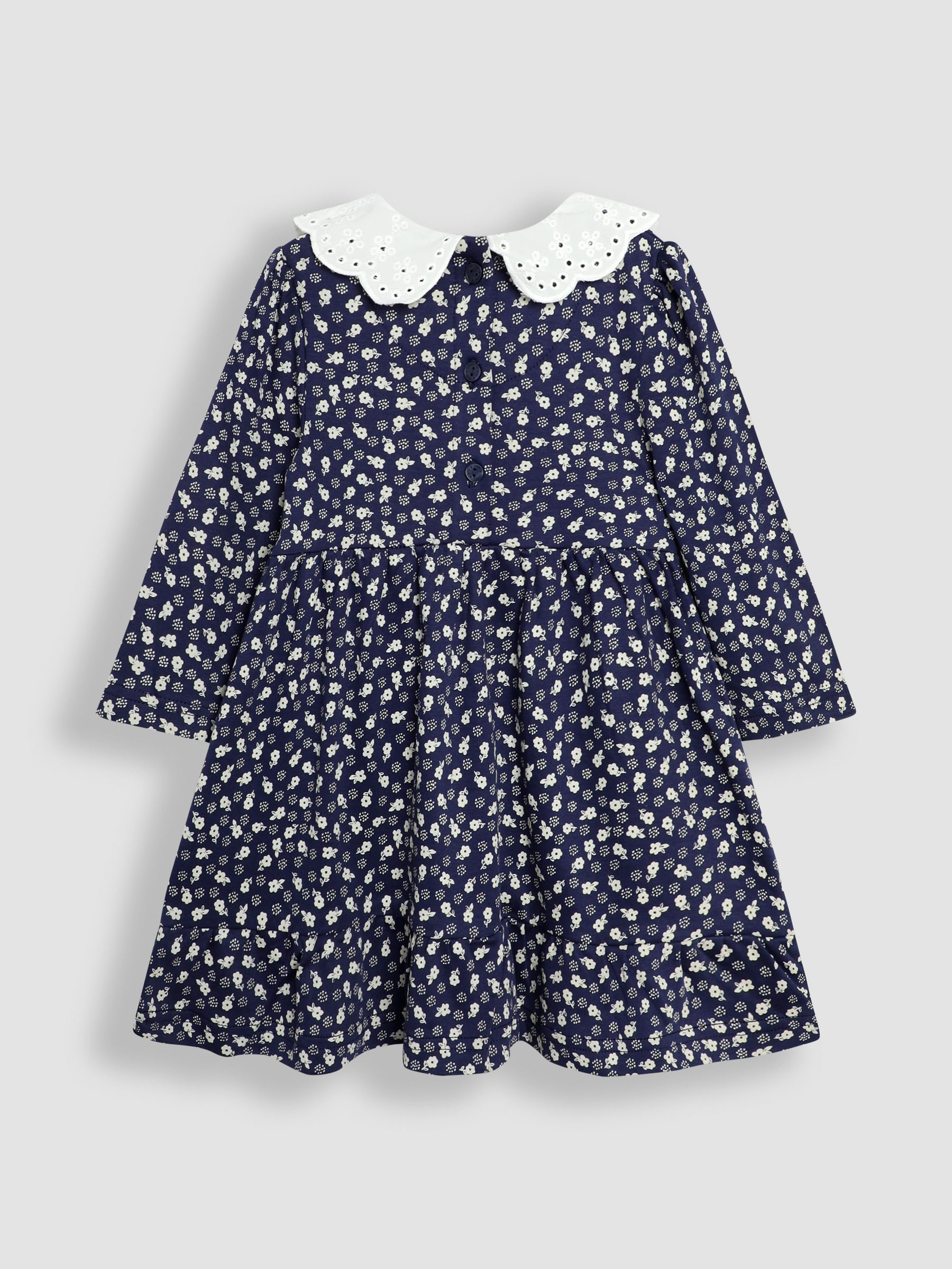 Navy Blue Floral Broderie Collar Dress - Image 2 of 3