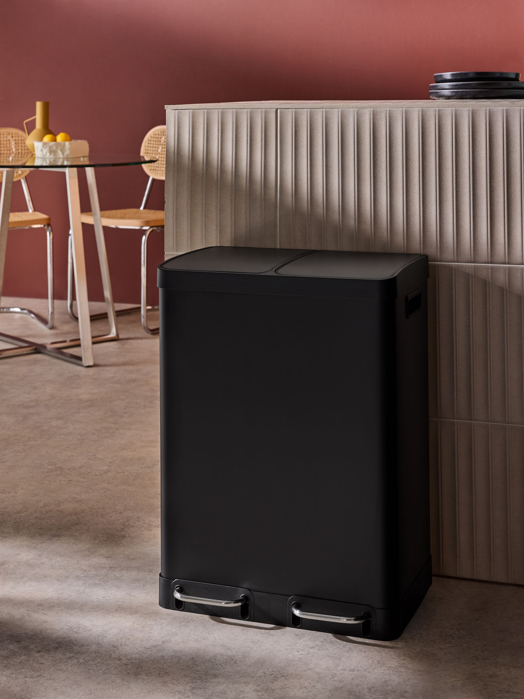 2 Section 60 Litre Recycling and Waste Colter Bin in Black - Image 1 of 5