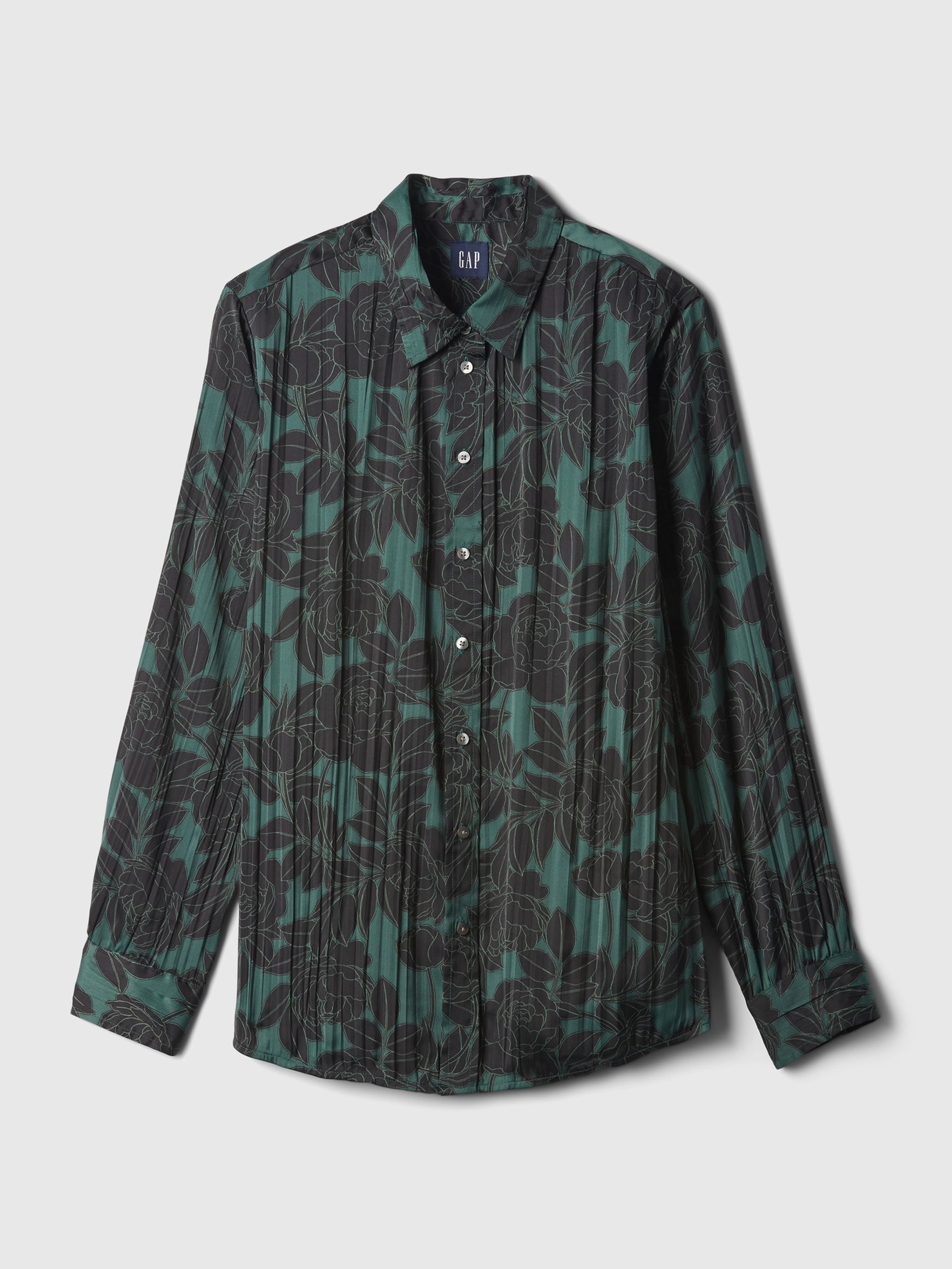 Green Pleated Satin Oversized Shirt - Image 5 of 5