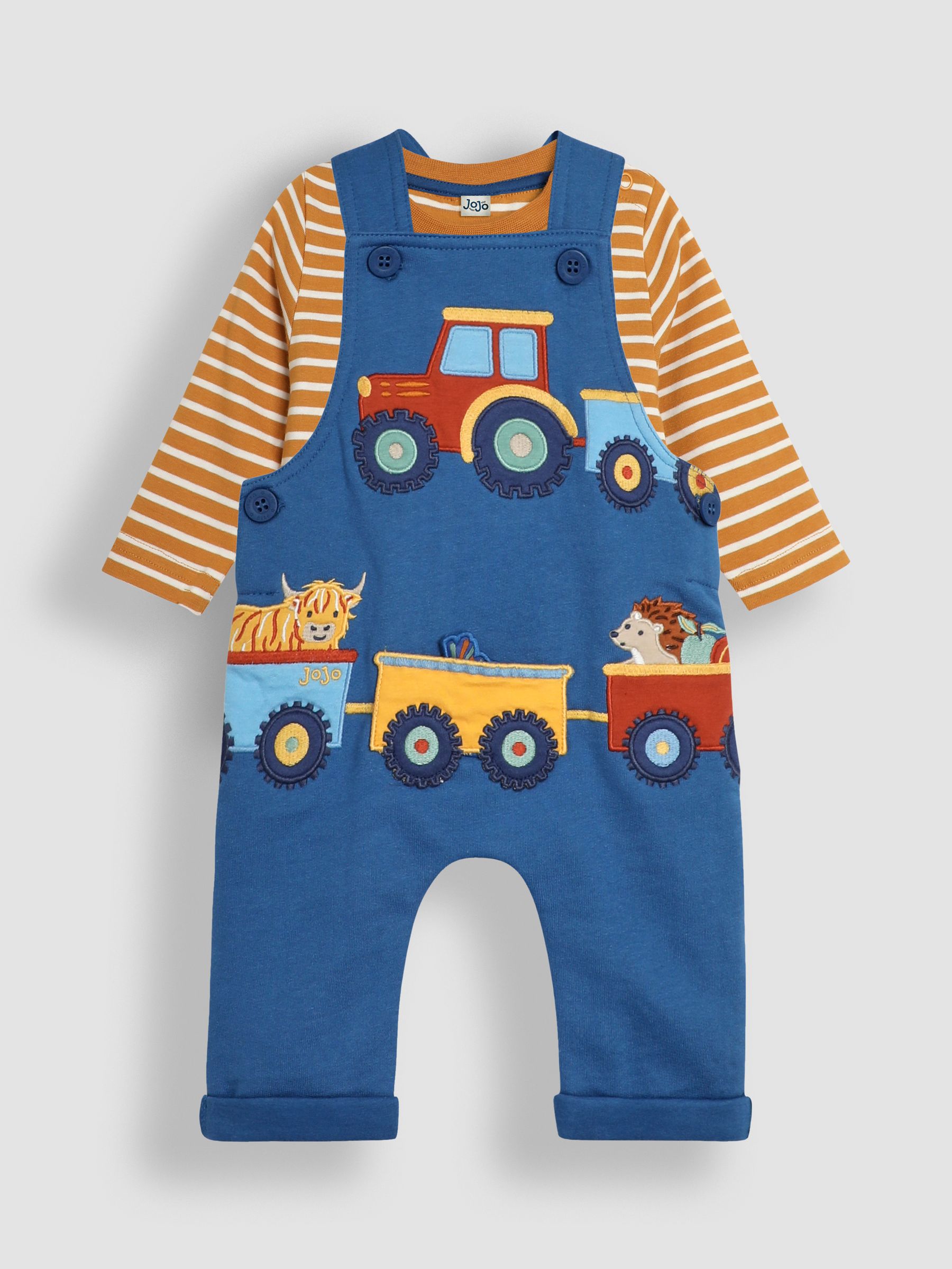 Blue Tractor & Trailer Appliqué Dungarees and Top Set - Image 1 of 7