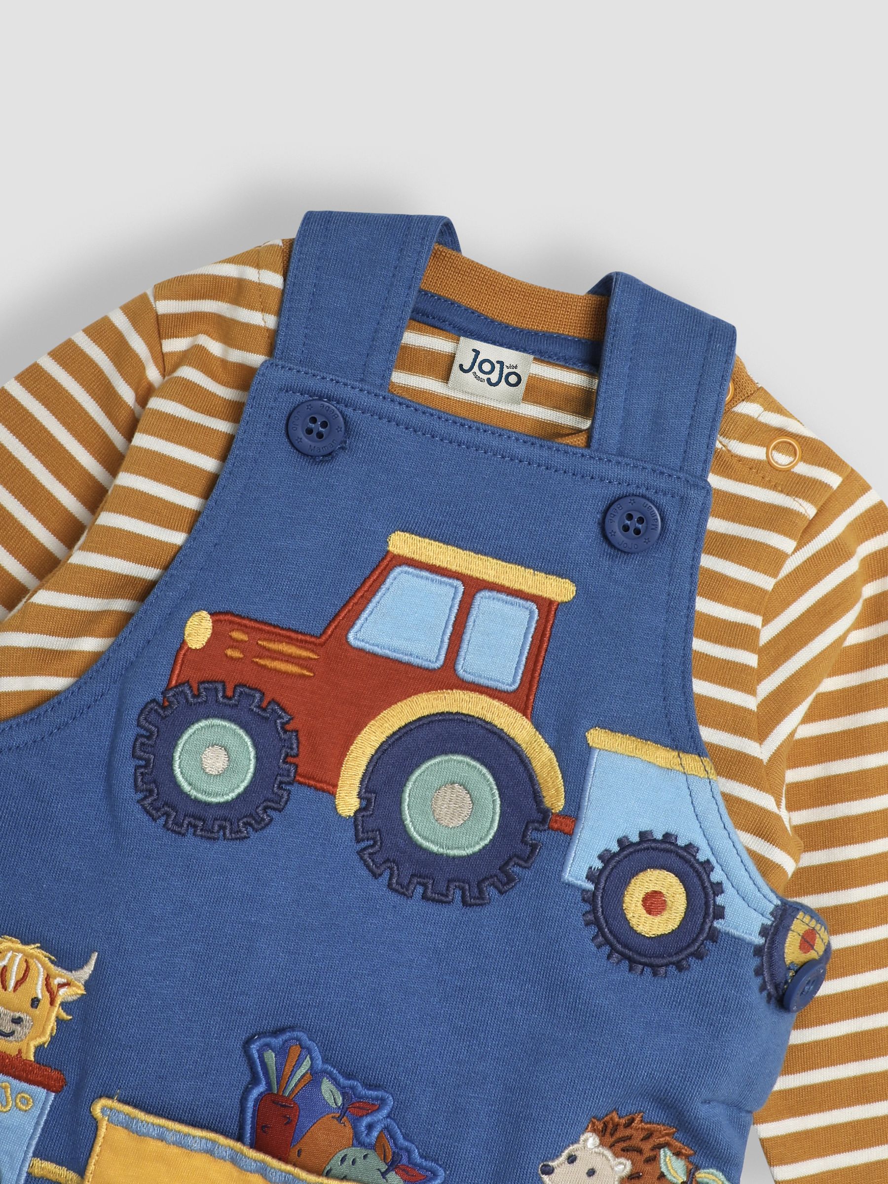 Blue Tractor & Trailer Appliqué Dungarees and Top Set - Image 6 of 7