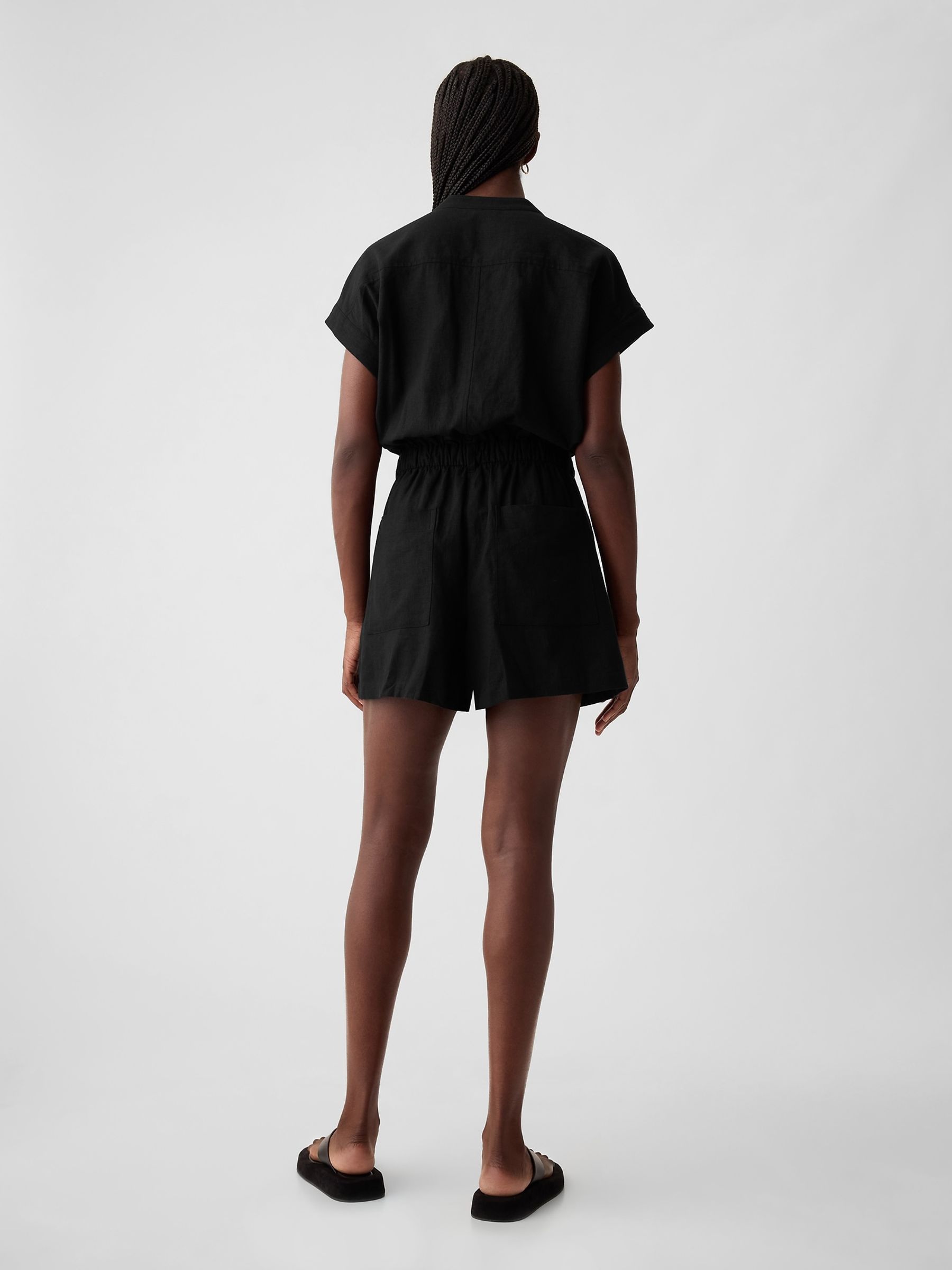 Black Linen Blend Utility Playsuit - Image 3 of 4