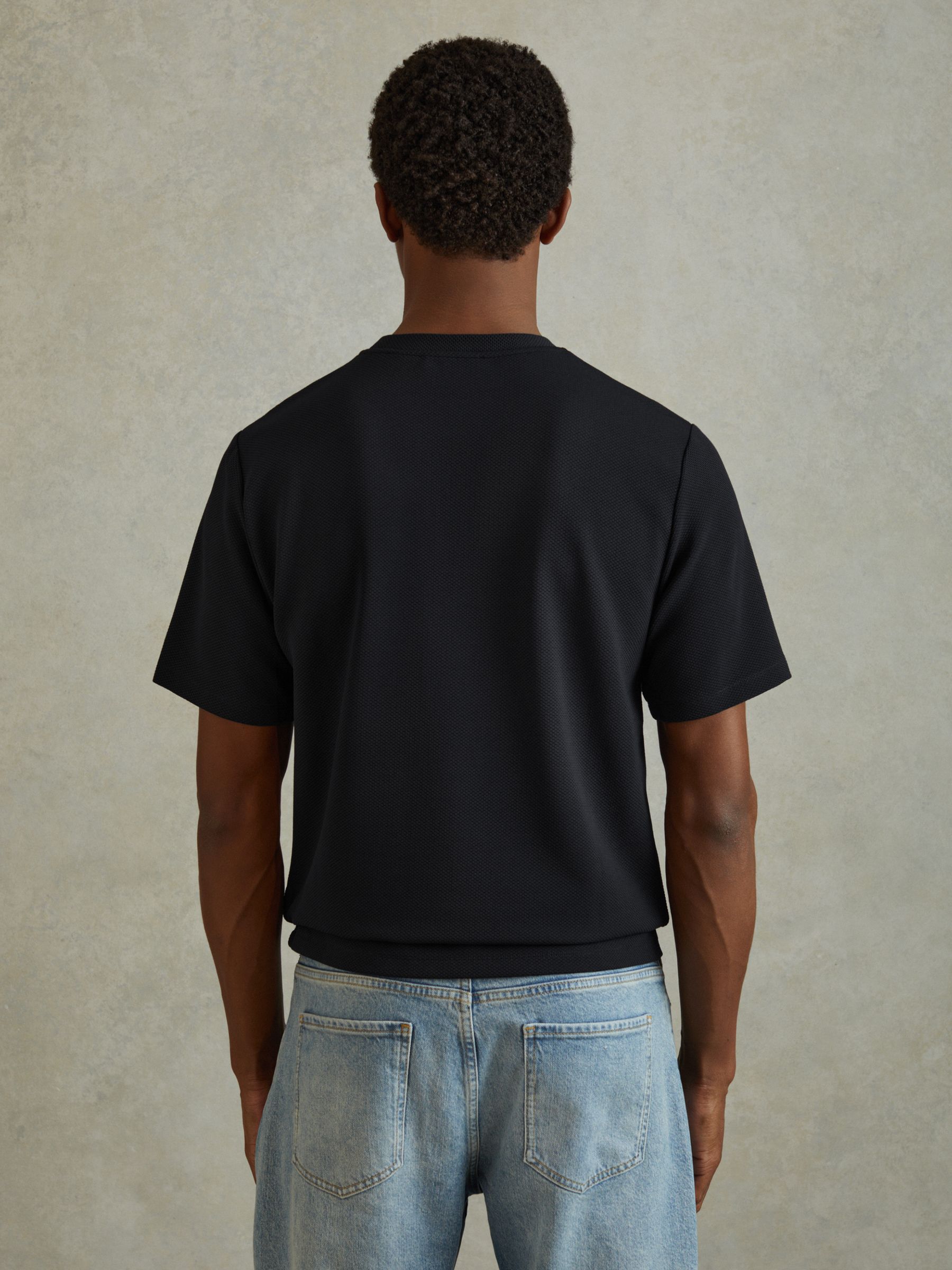 Textured Crew-Neck T-Shirt in Navy - Image 5 of 6
