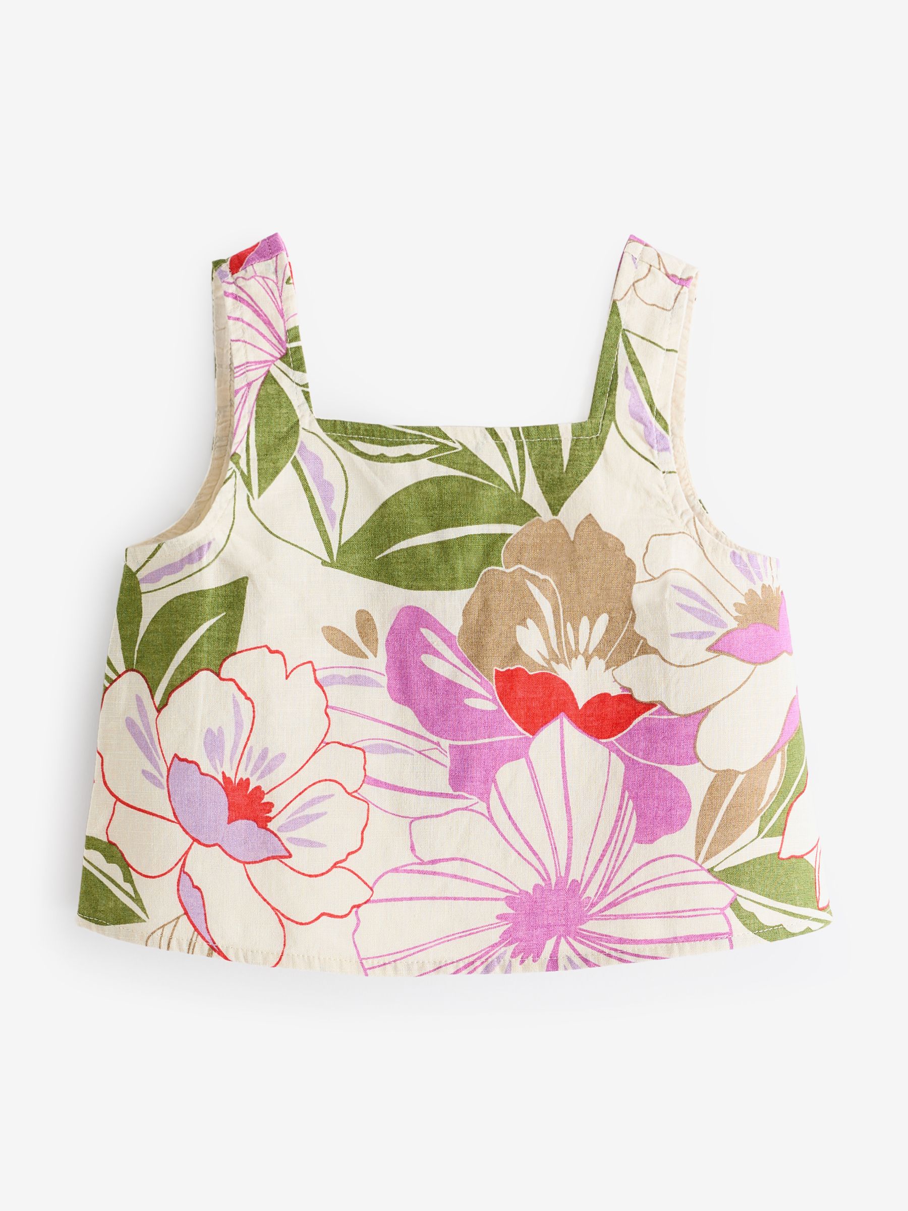 Natural Floral Linen Cotton Square Neck Tank Top (4-13yrs) - Image 4 of 6