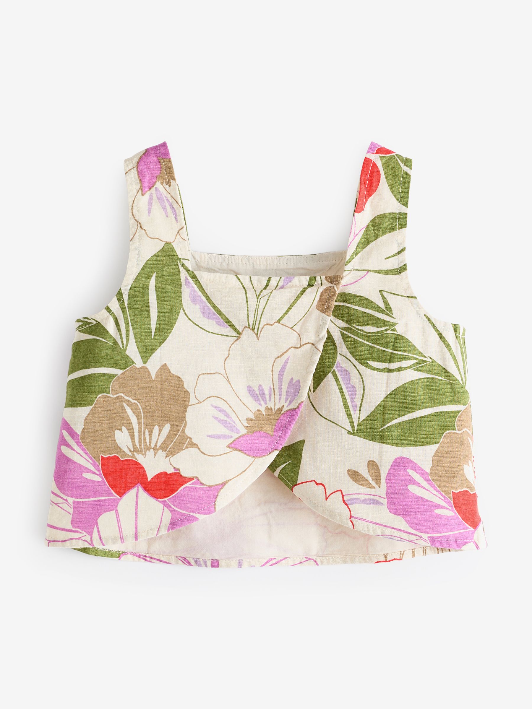 Natural Floral Linen Cotton Square Neck Tank Top (4-13yrs) - Image 5 of 6