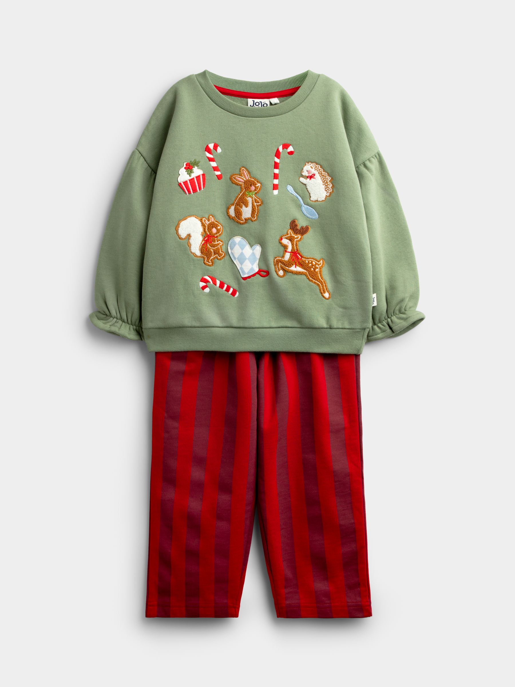 Sage Green Christmas Friends Appliqué Sweatshirt Jogger Set - Image 1 of 7