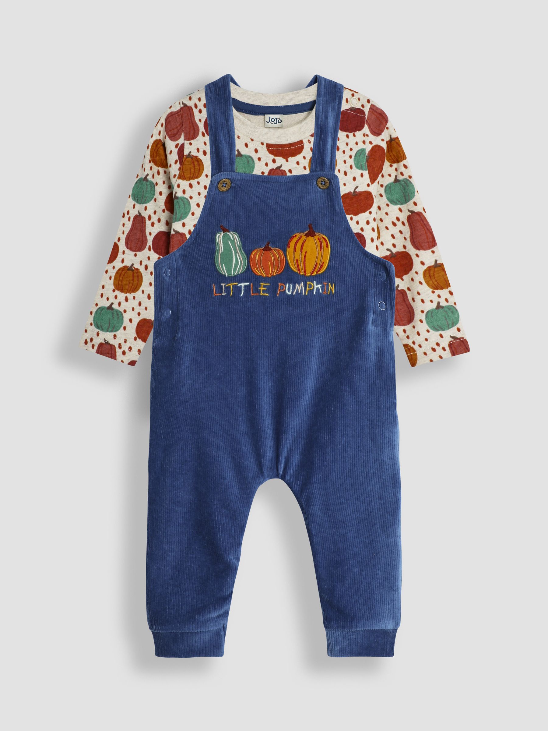 Denim Pumpkin Applique Velour Dungarees And Top Set JoJo Maman Bébé