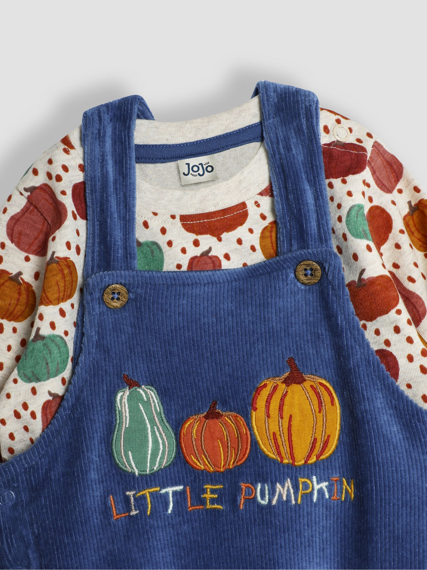 Denim Pumpkin Applique Velour Dungarees And Top Set - Image 4 of 6