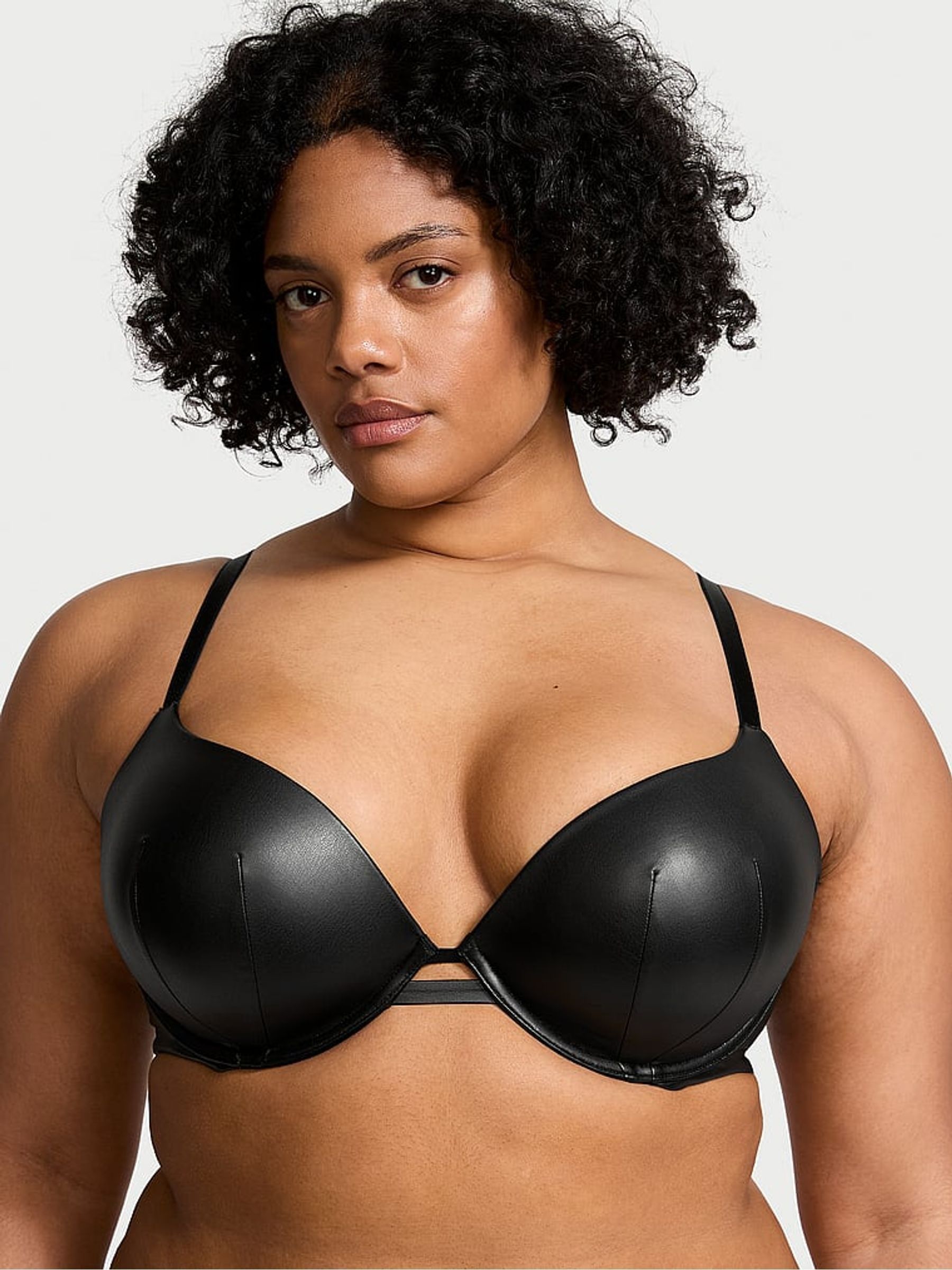 Black Push Up Faux Leather Push Up Bra - Image 1 of 3