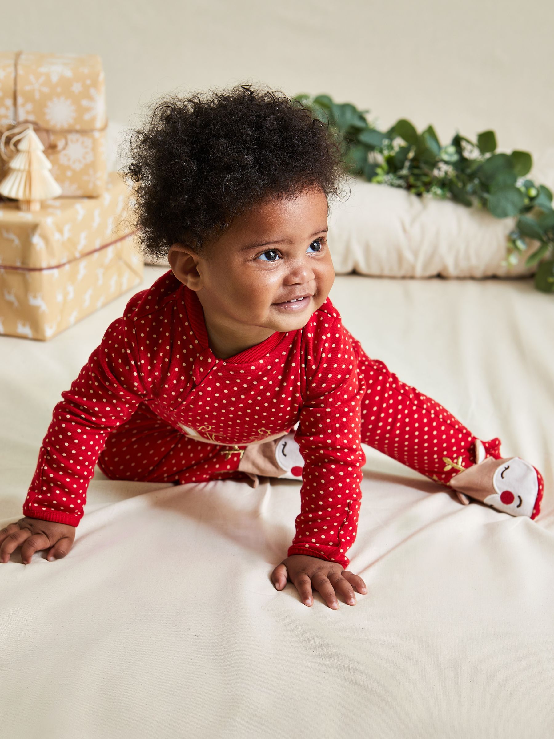 Red Reindeer Cotton Christmas Zip Appliqué Sleepsuit - Image 2 of 5