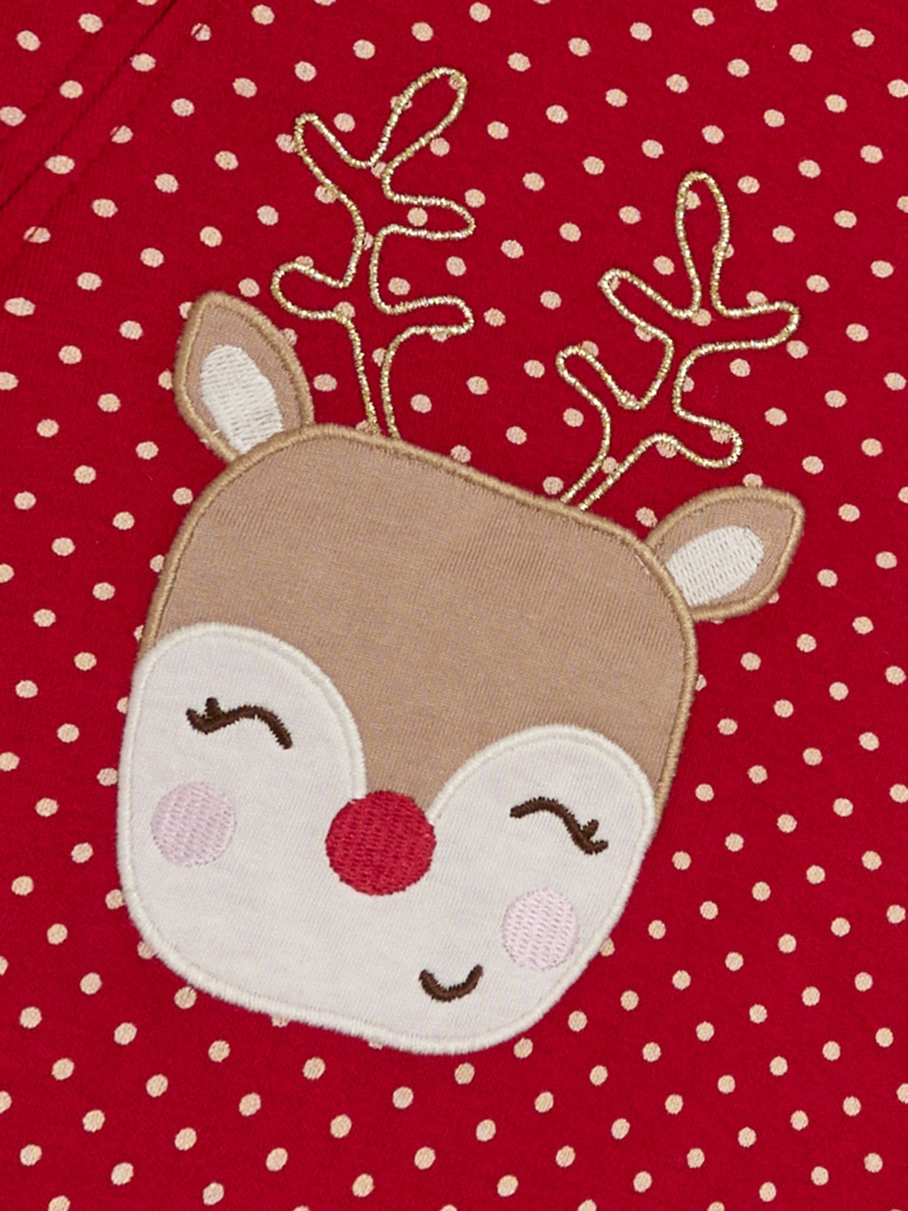 Red Reindeer Cotton Christmas Zip Appliqué Sleepsuit - Image 5 of 5