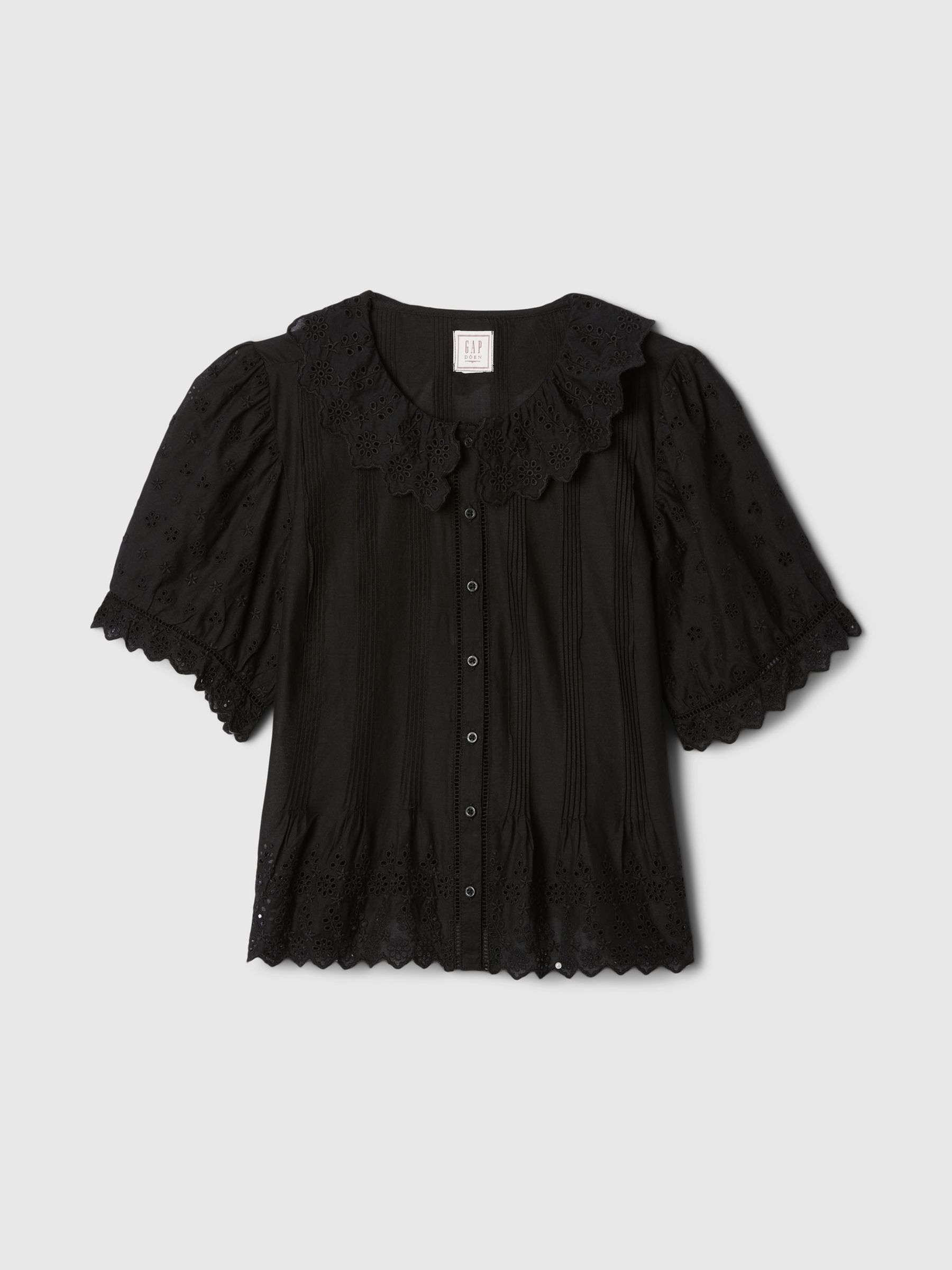 Black DÔEN Cropped Eyelet Short Sleeve Blouse - Image 5 of 5