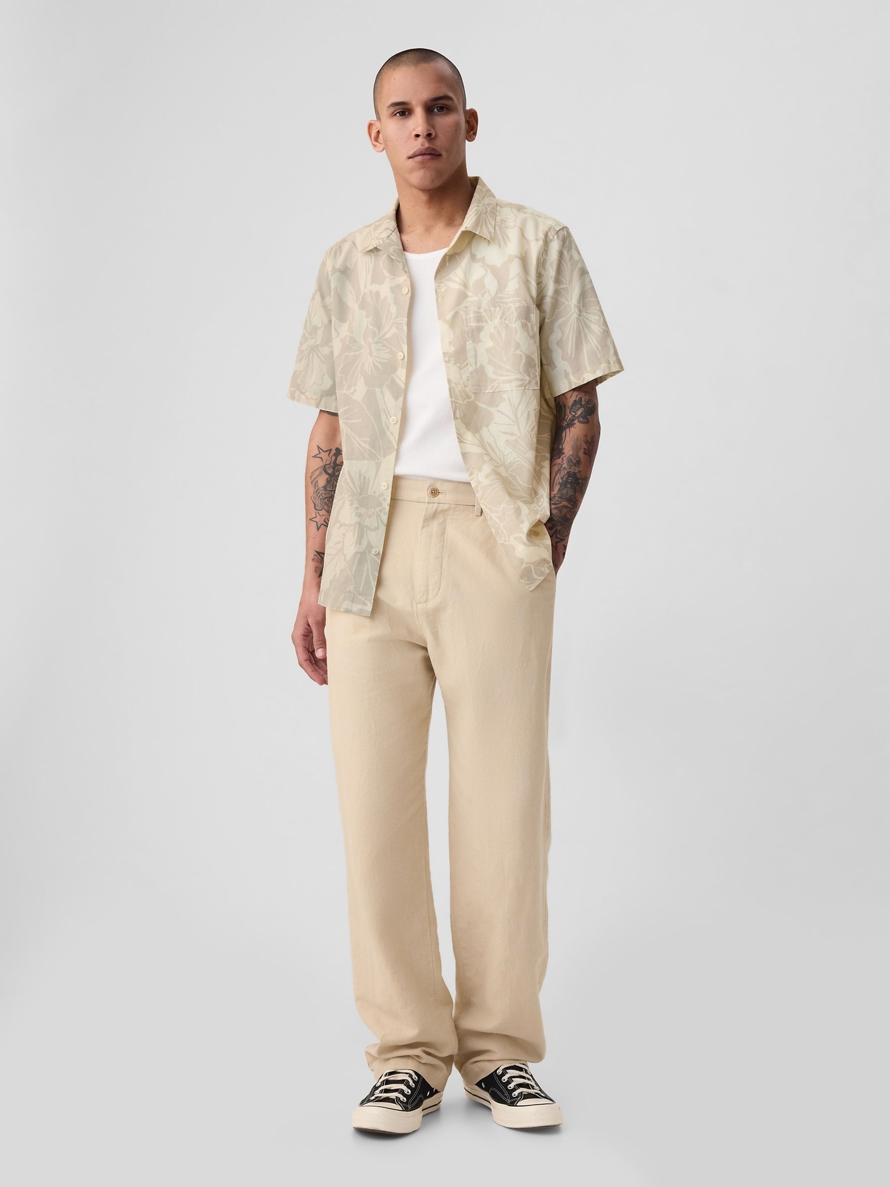 Beige Linen Cotton Short Sleeve Shirt - Image 3 of 4