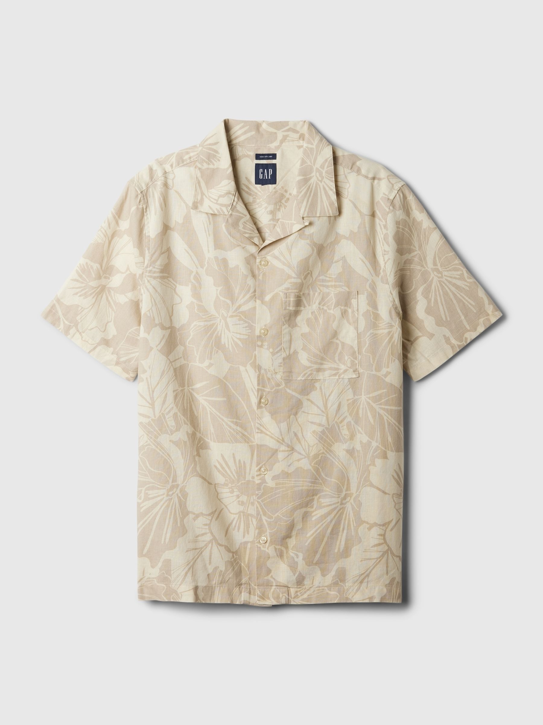 Beige Linen Cotton Short Sleeve Shirt - Image 4 of 4