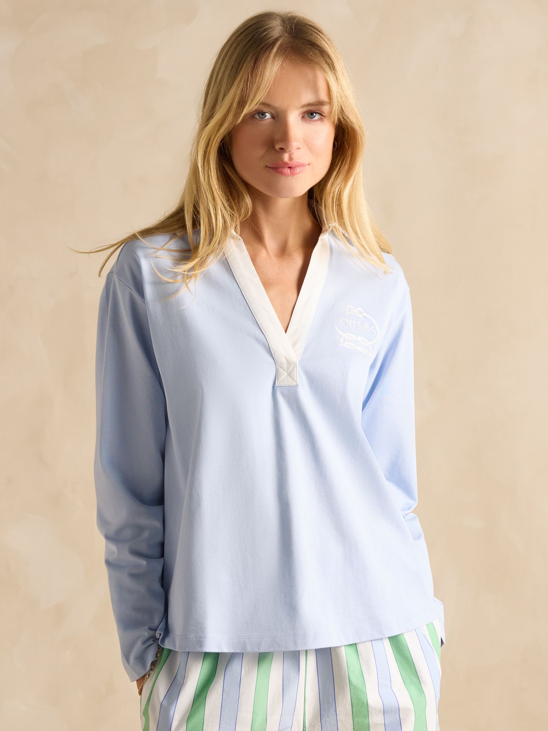 Tallie Blue Long Sleeve Combed Cotton Collared Top - Image 1 of 7