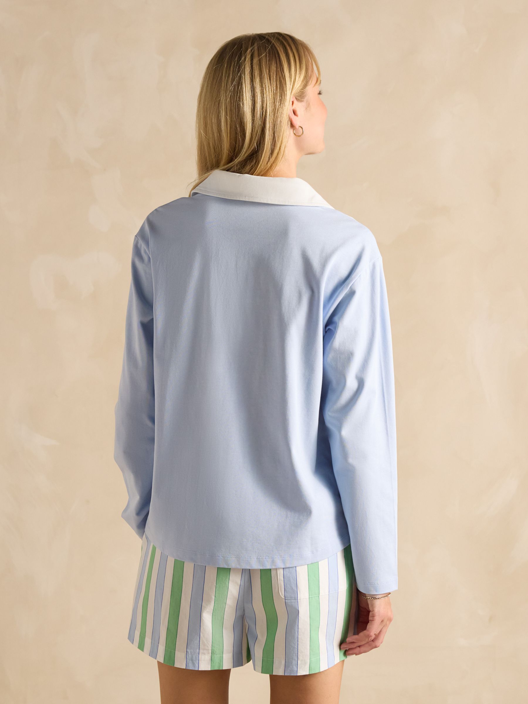 Tallie Blue Long Sleeve Combed Cotton Collared Top - Image 2 of 7