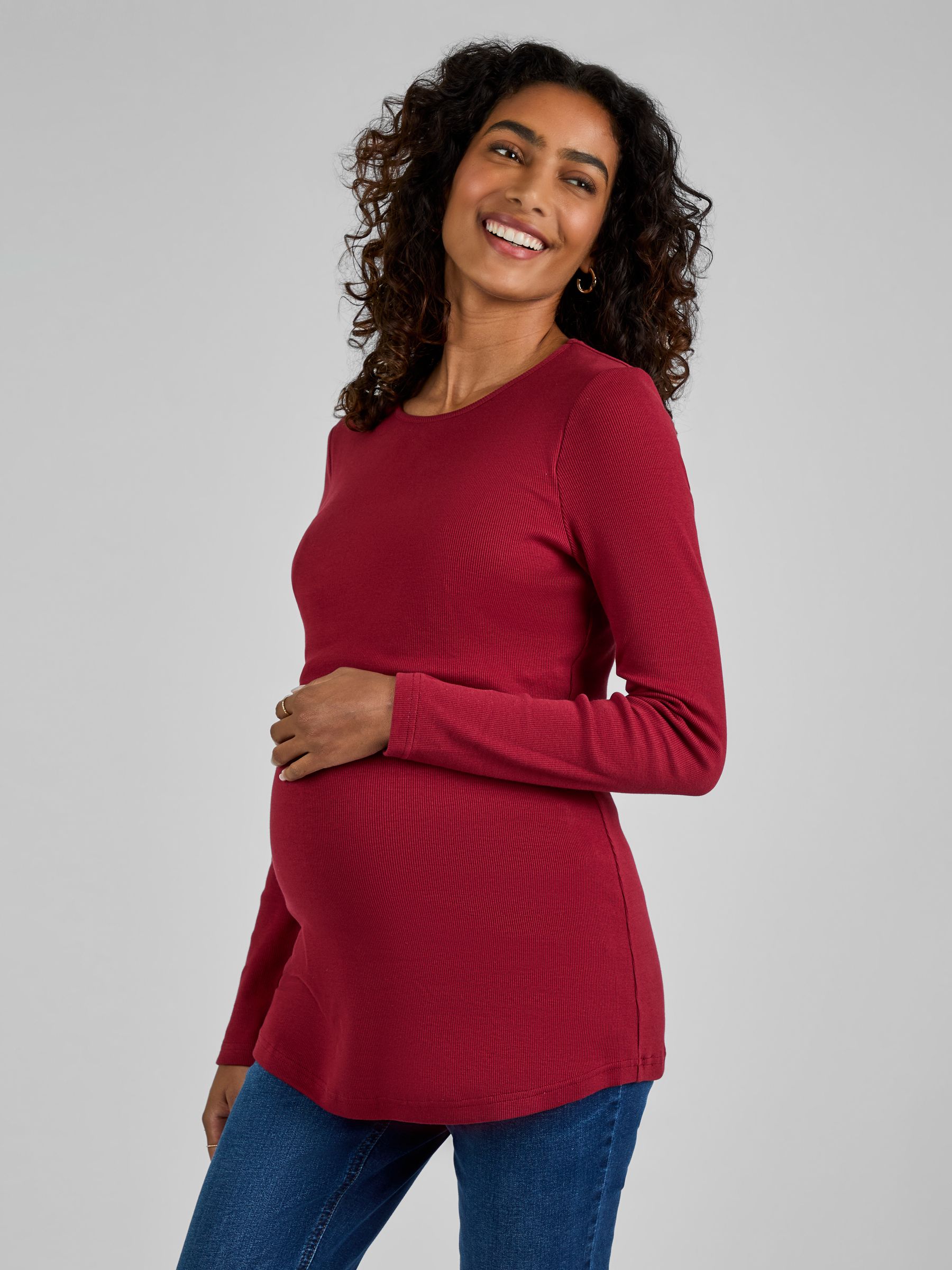 Rust Red Ribbed Jersey Maternity & Nursing Top - Image 1 of 4