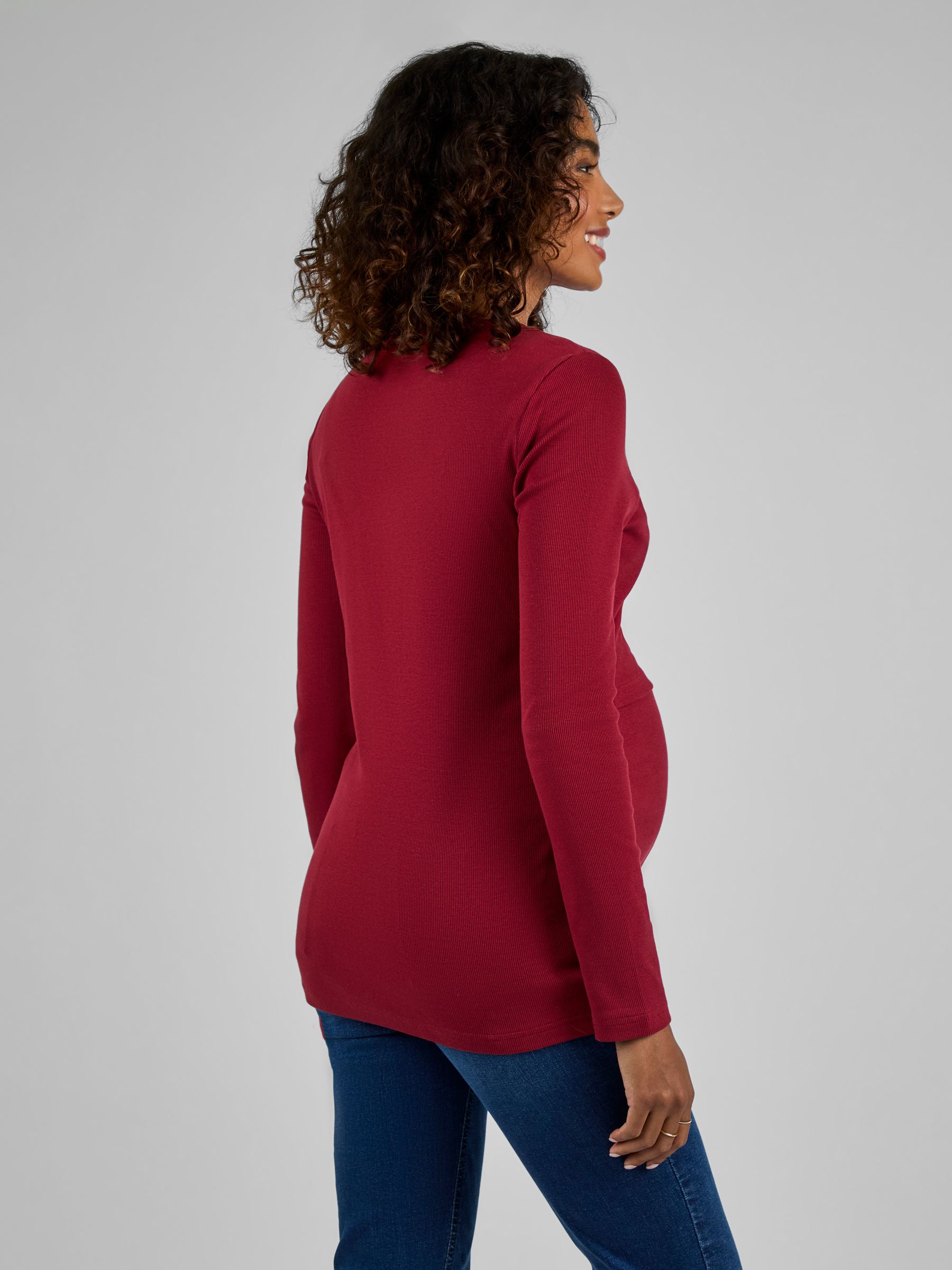 Rust Red Ribbed Jersey Maternity & Nursing Top - Image 2 of 4