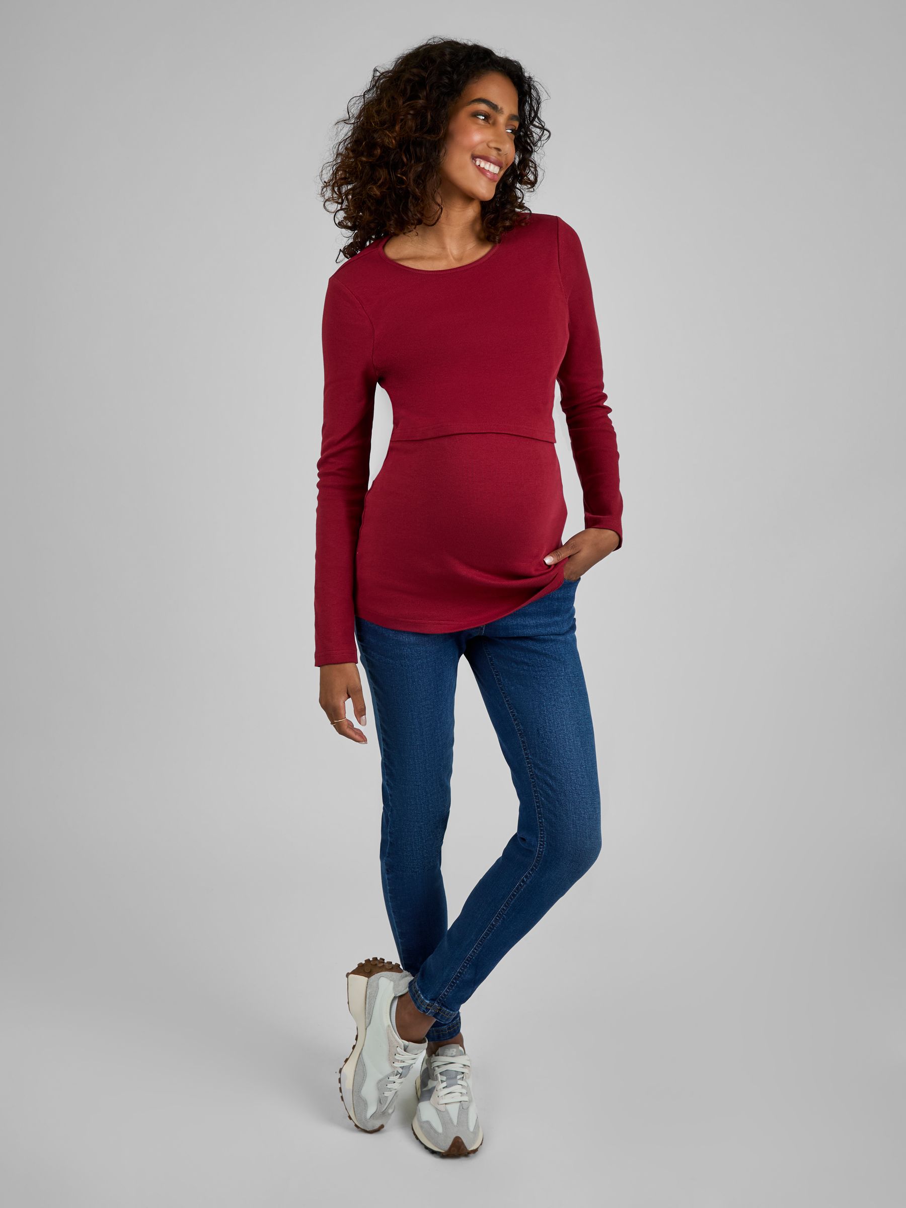Rust Red Ribbed Jersey Maternity & Nursing Top - Image 3 of 4