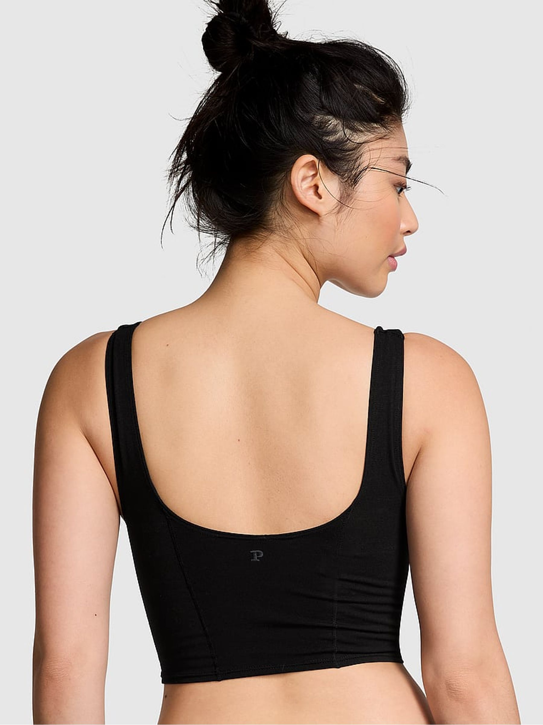 Black Shine Cotton Scoop Sports Bra Top - Image 2 of 3
