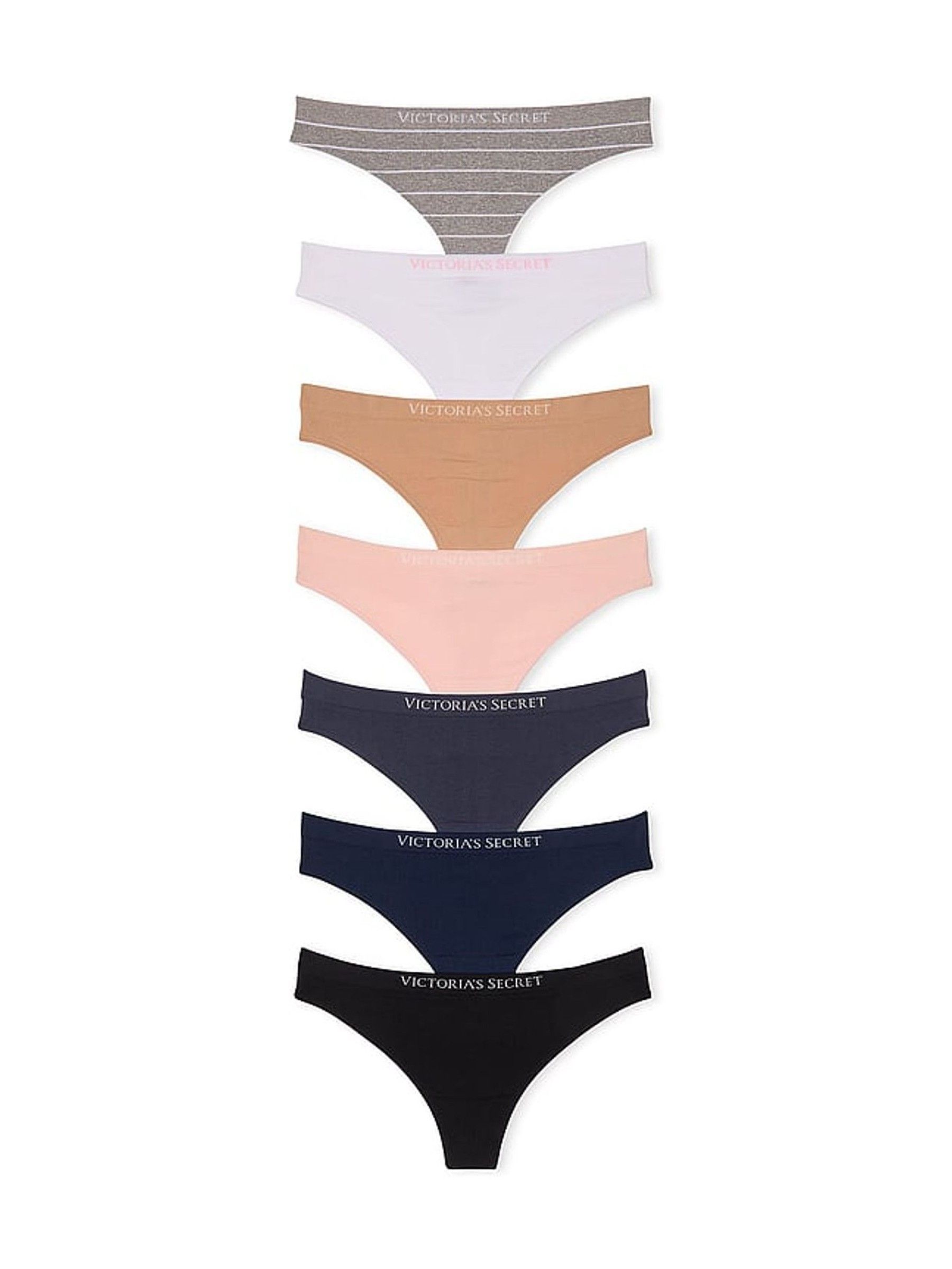Grey/White/Nude/Pink/Blue/Black Thong 7 Pack Knickers - Image 1 of 3