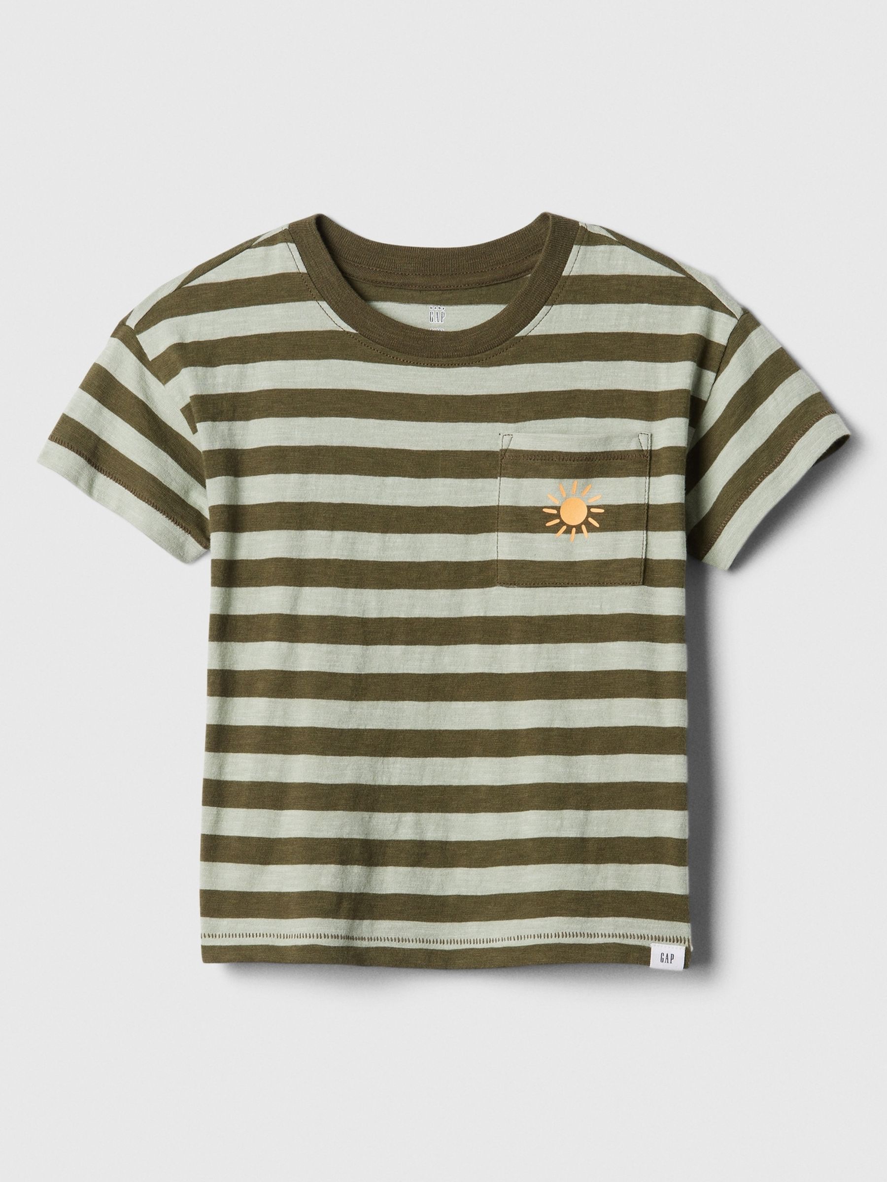 Green Stripe Cotton Graphic Pocket Short Sleeve Crew Neck Baby T-Shirt (Newborn-5yrs) - Image 1 of 2