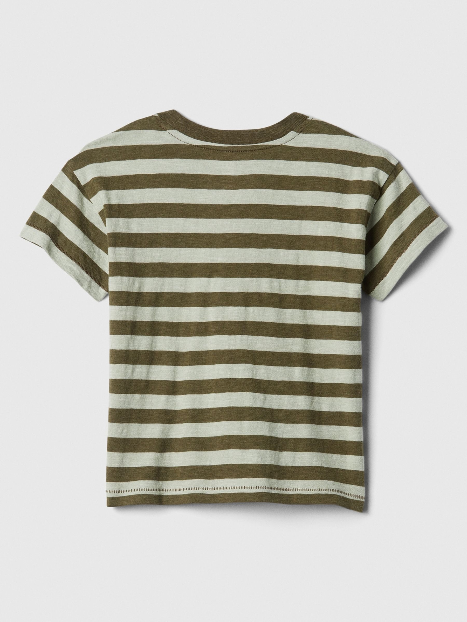 Green Stripe Cotton Graphic Pocket Short Sleeve Crew Neck Baby T-Shirt (Newborn-5yrs) - Image 2 of 2