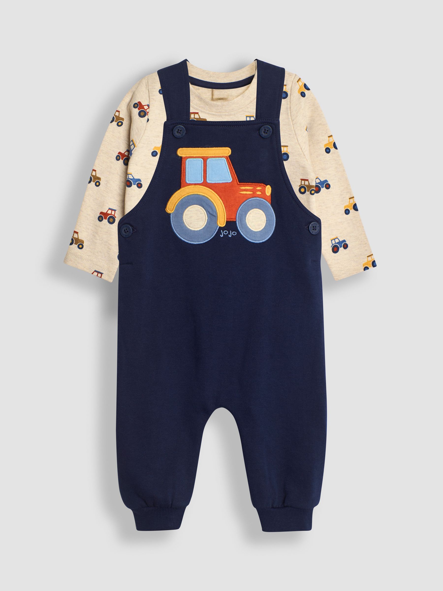 Navy Blue Tractor Appliqué Dungarees & Print Top Set - Image 1 of 6