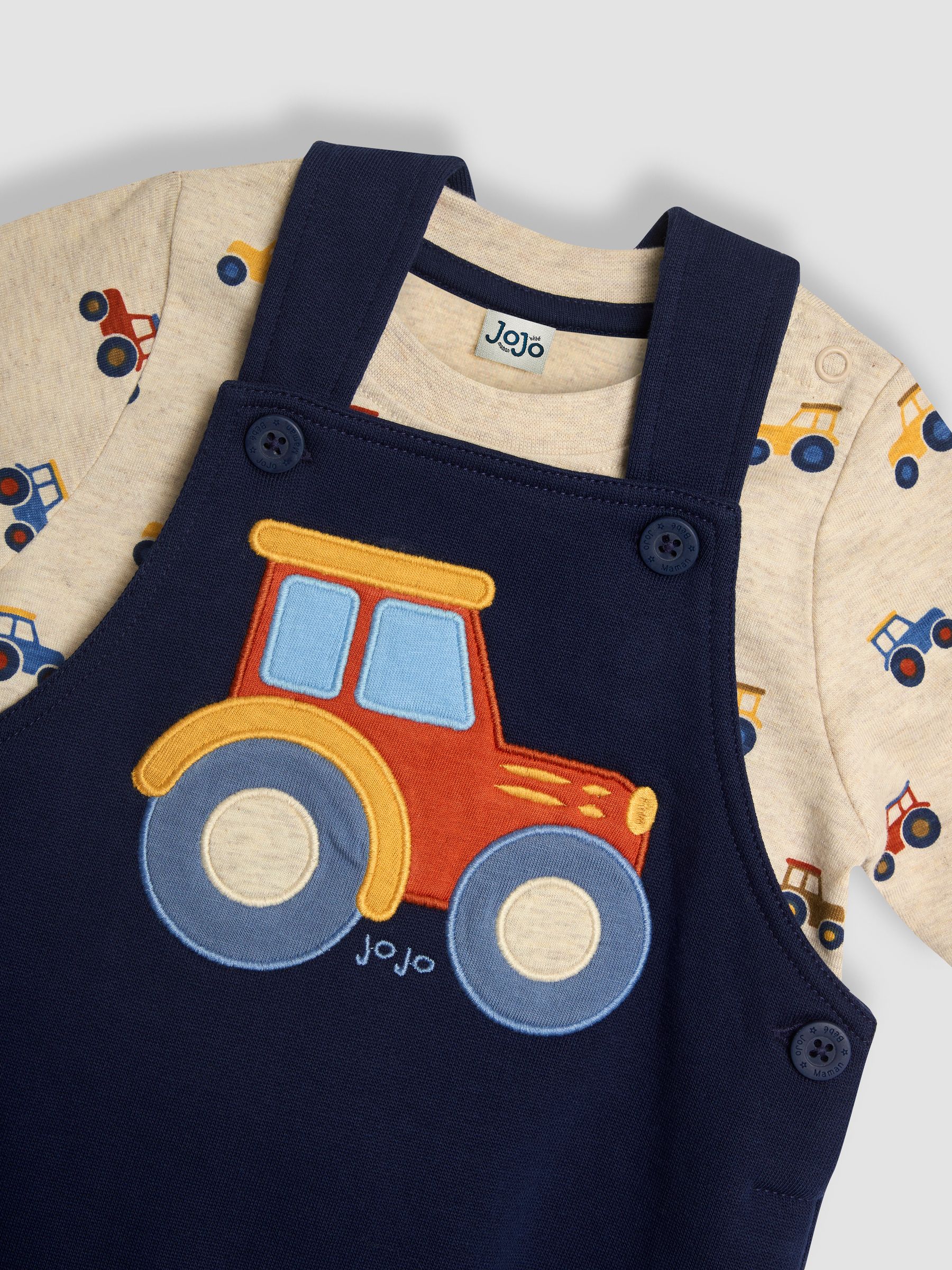 Navy Blue Tractor Appliqué Dungarees & Print Top Set - Image 6 of 6