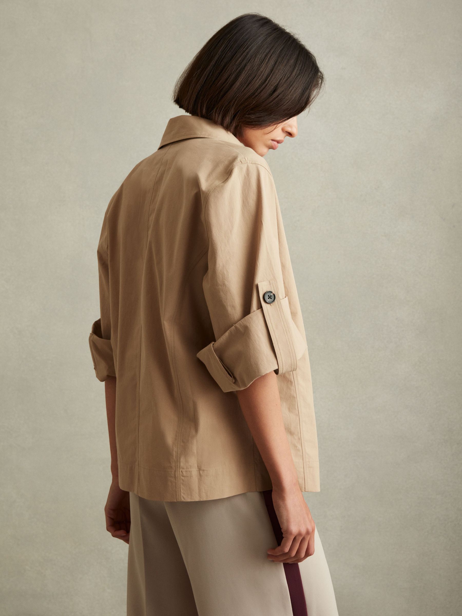 Cotton Blend Collared Cowl Neck Shirt in Stone - Image 4 of 5