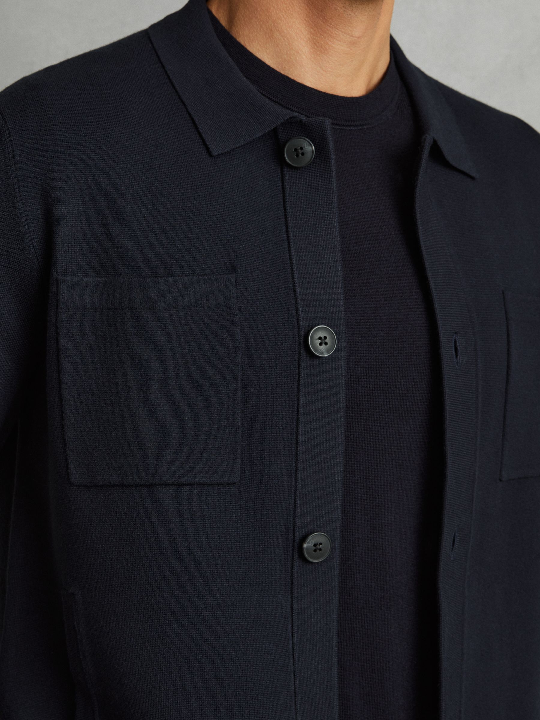 Knitted Button-Through Jacket in Navy - Image 3 of 5