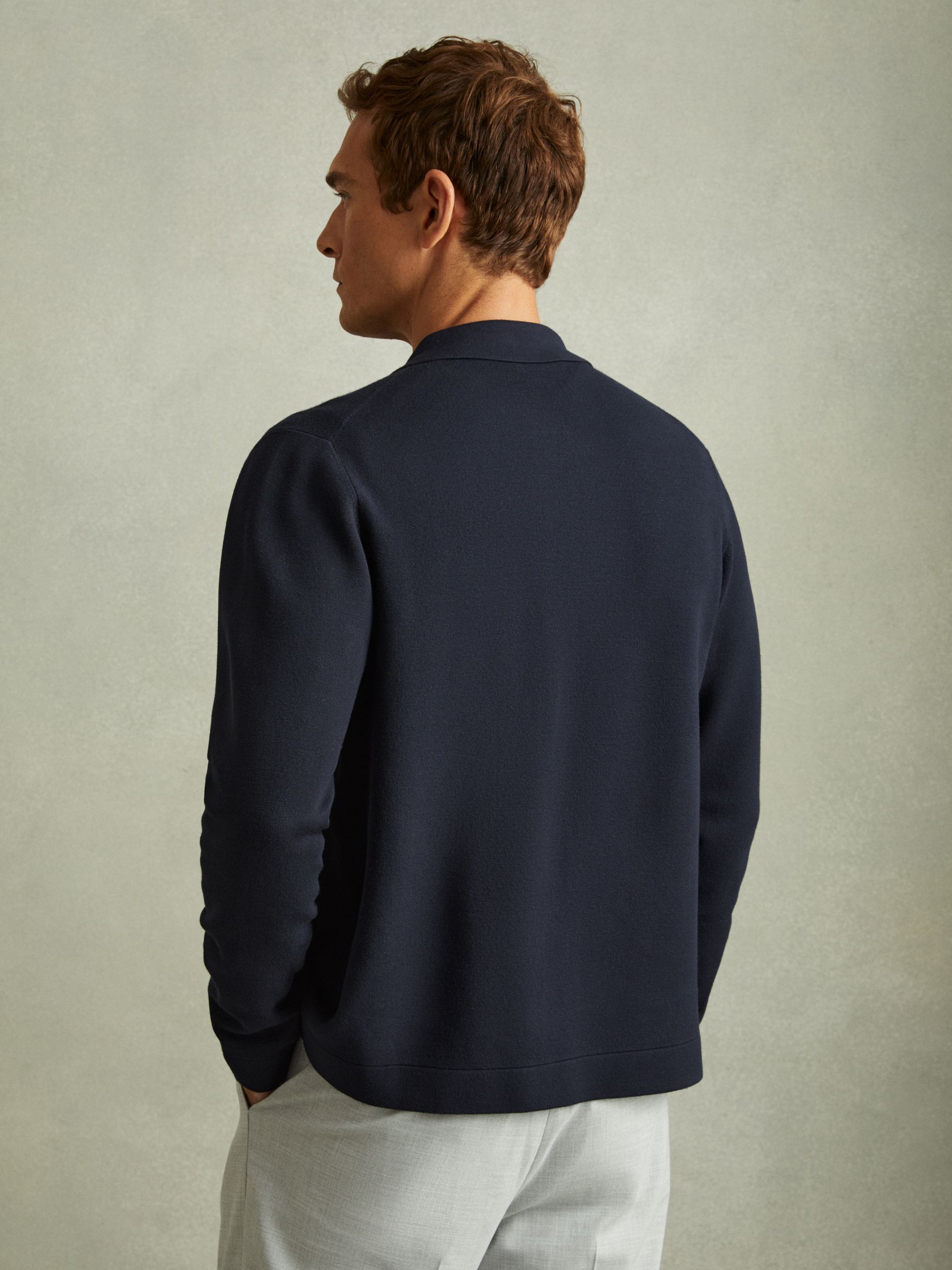 Knitted Button-Through Jacket in Navy - Image 4 of 5