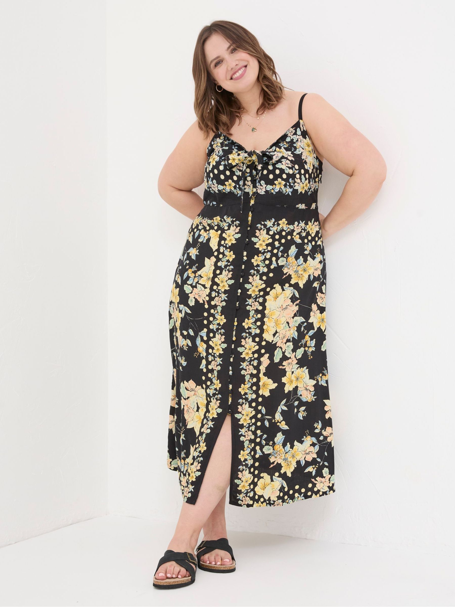 Phoebe Black Citrus Floral Midi Dress - Image 3 of 7