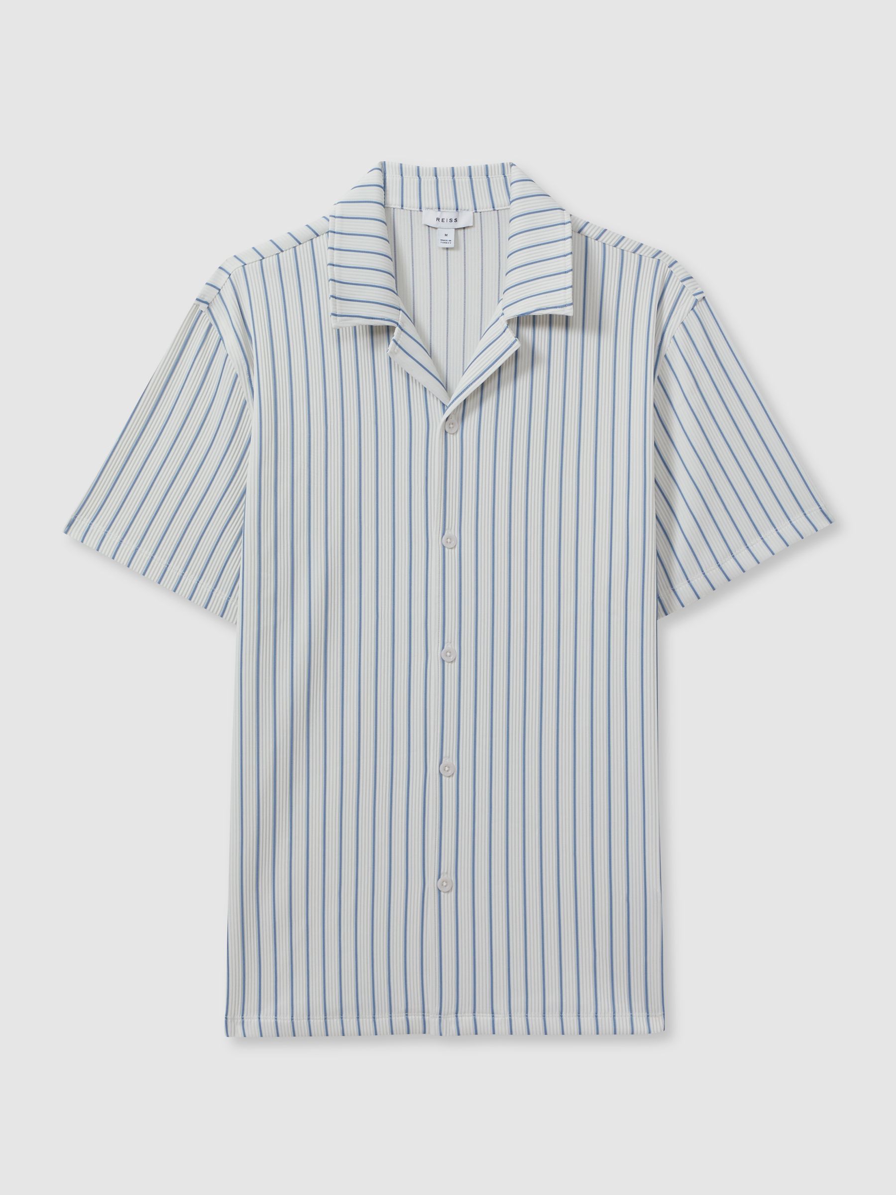 Ribbed Striped Cuban Collar Shirt in White/Soft Blue - Image 2 of 5