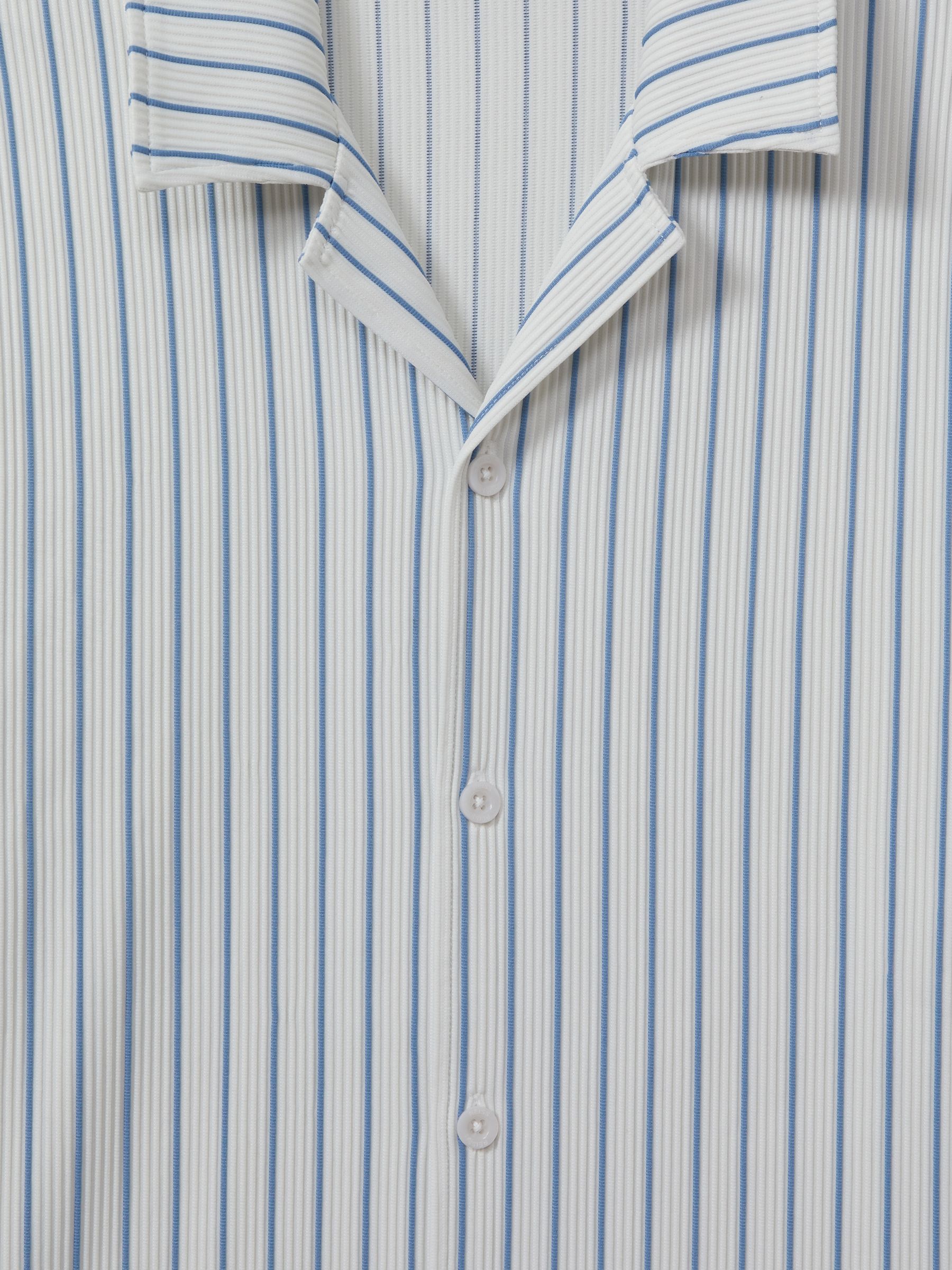 Ribbed Striped Cuban Collar Shirt in White/Soft Blue - Image 5 of 5
