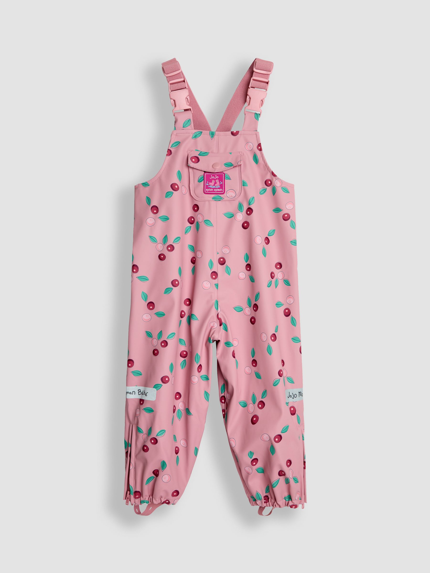 Pink Cherry Print Waterproof Dungarees - Image 1 of 3
