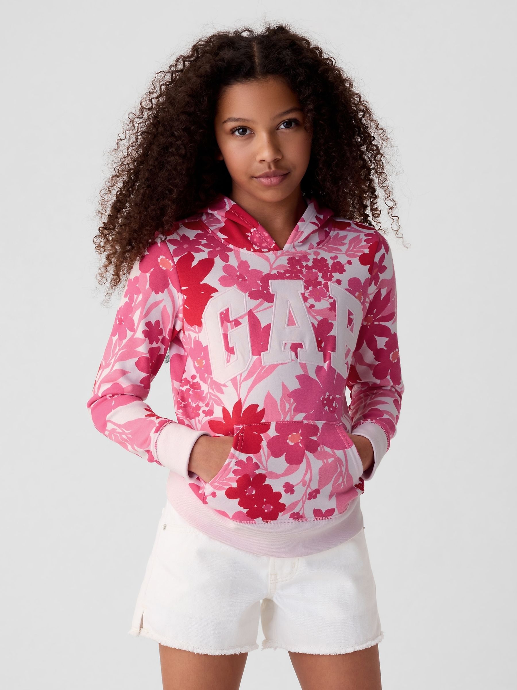 Pink Floral Logo Overhead Hoodie (4-13yrs) - Image 1 of 5