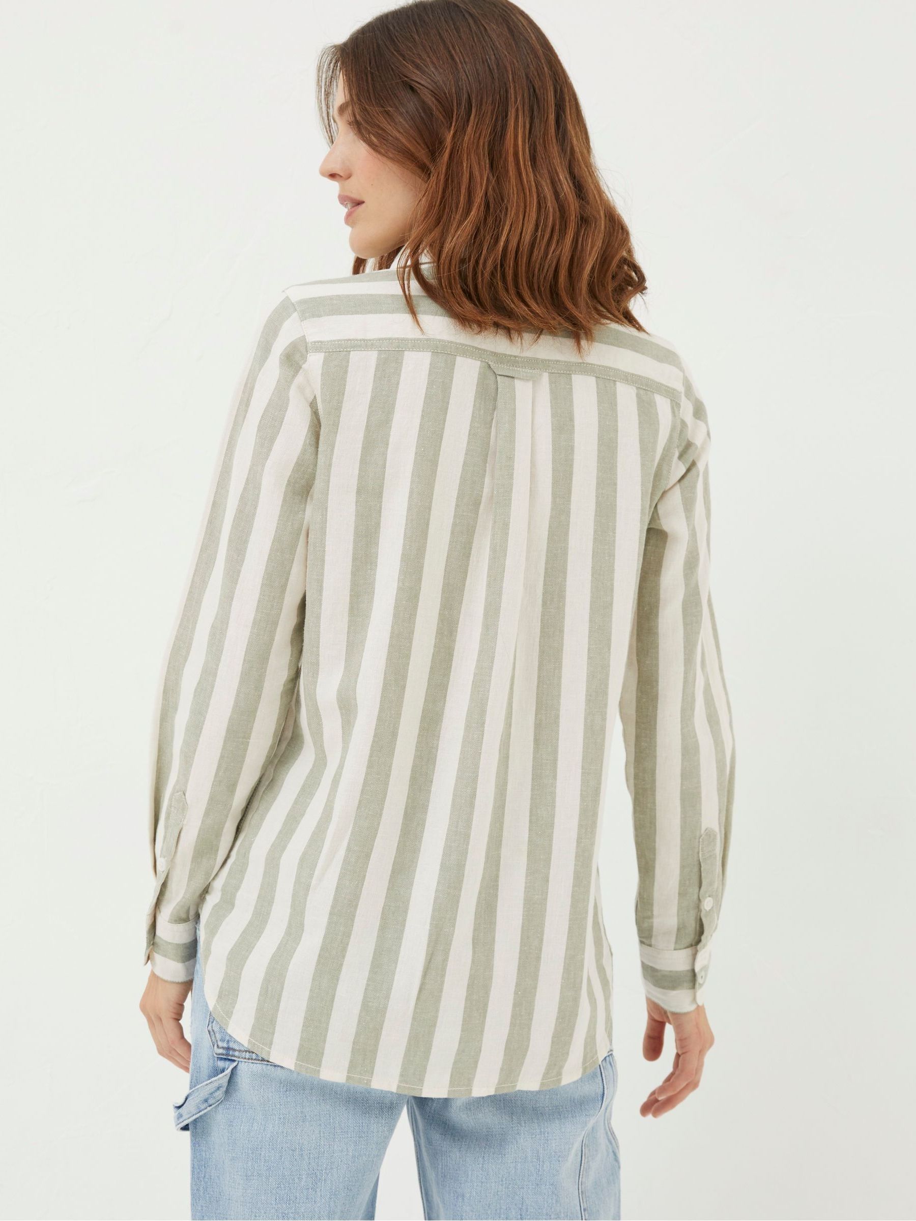 Olivia Green Stripe Linen Blend Shirt - Image 2 of 4