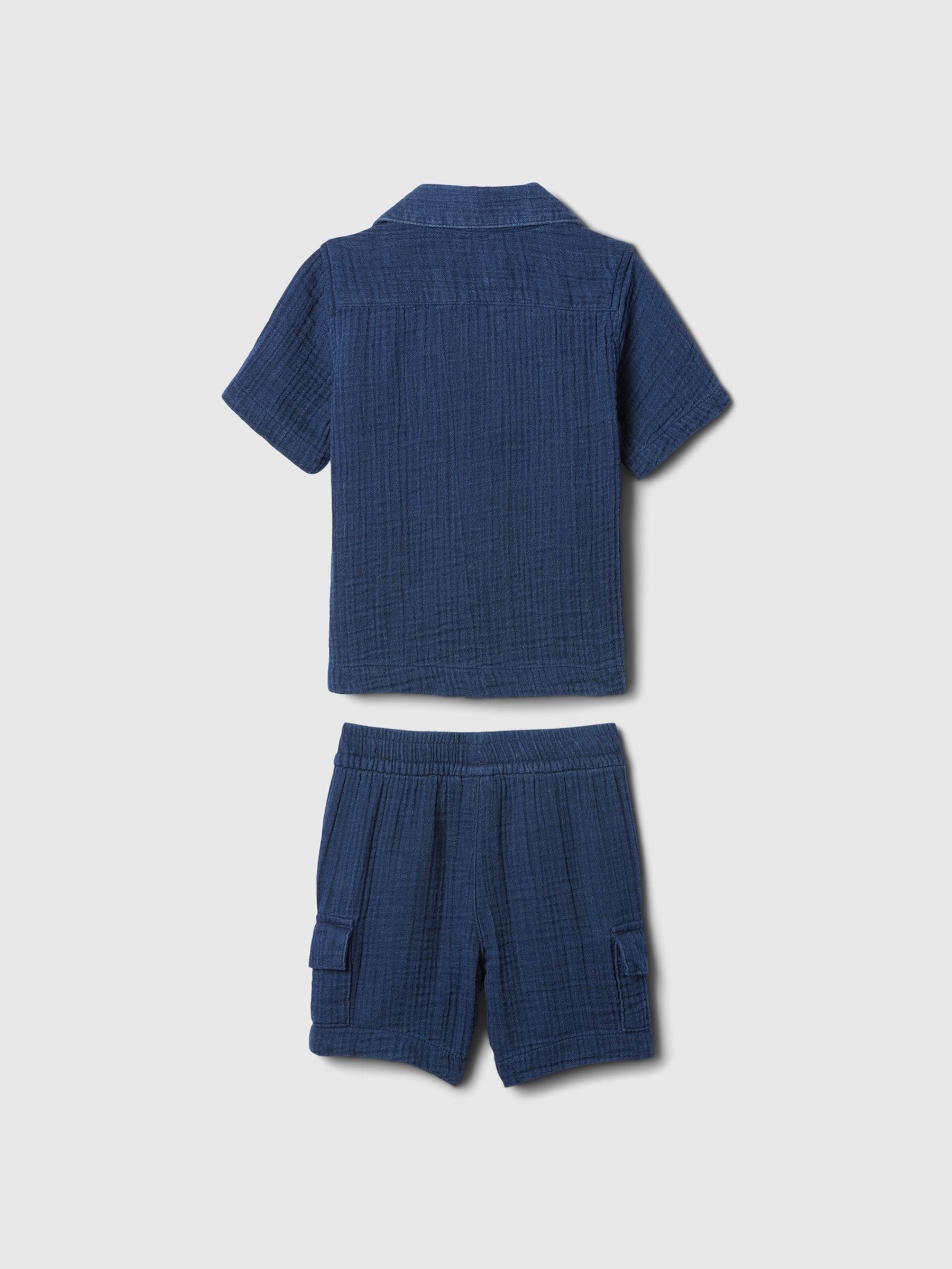 Blue Crinkle Cotton Brannan Bear Shirt and Shorts Set (6mths-5yrs) - Image 2 of 4