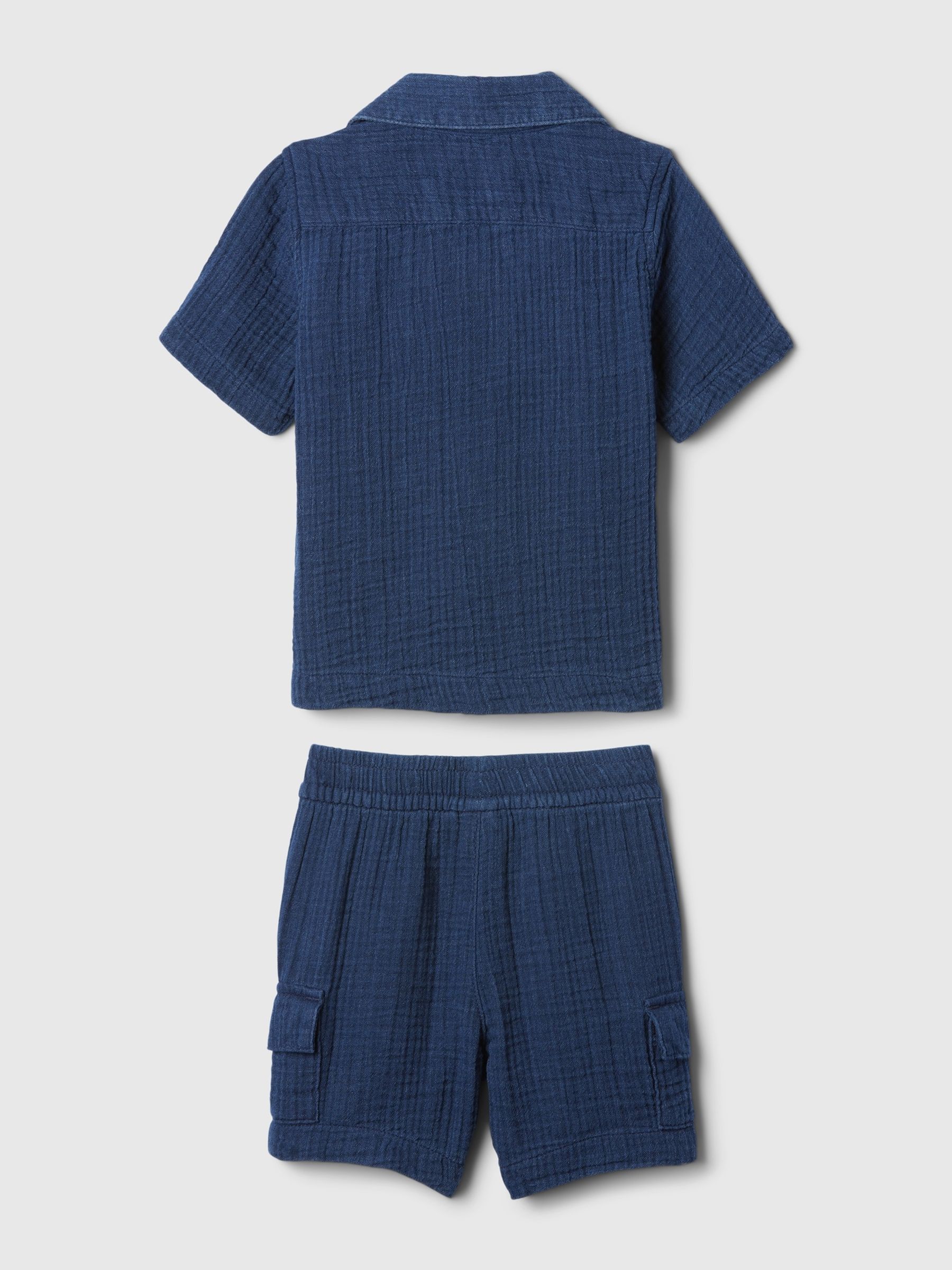 Blue Crinkle Cotton Brannan Bear Shirt and Shorts Set (6mths-5yrs) - Image 5 of 6