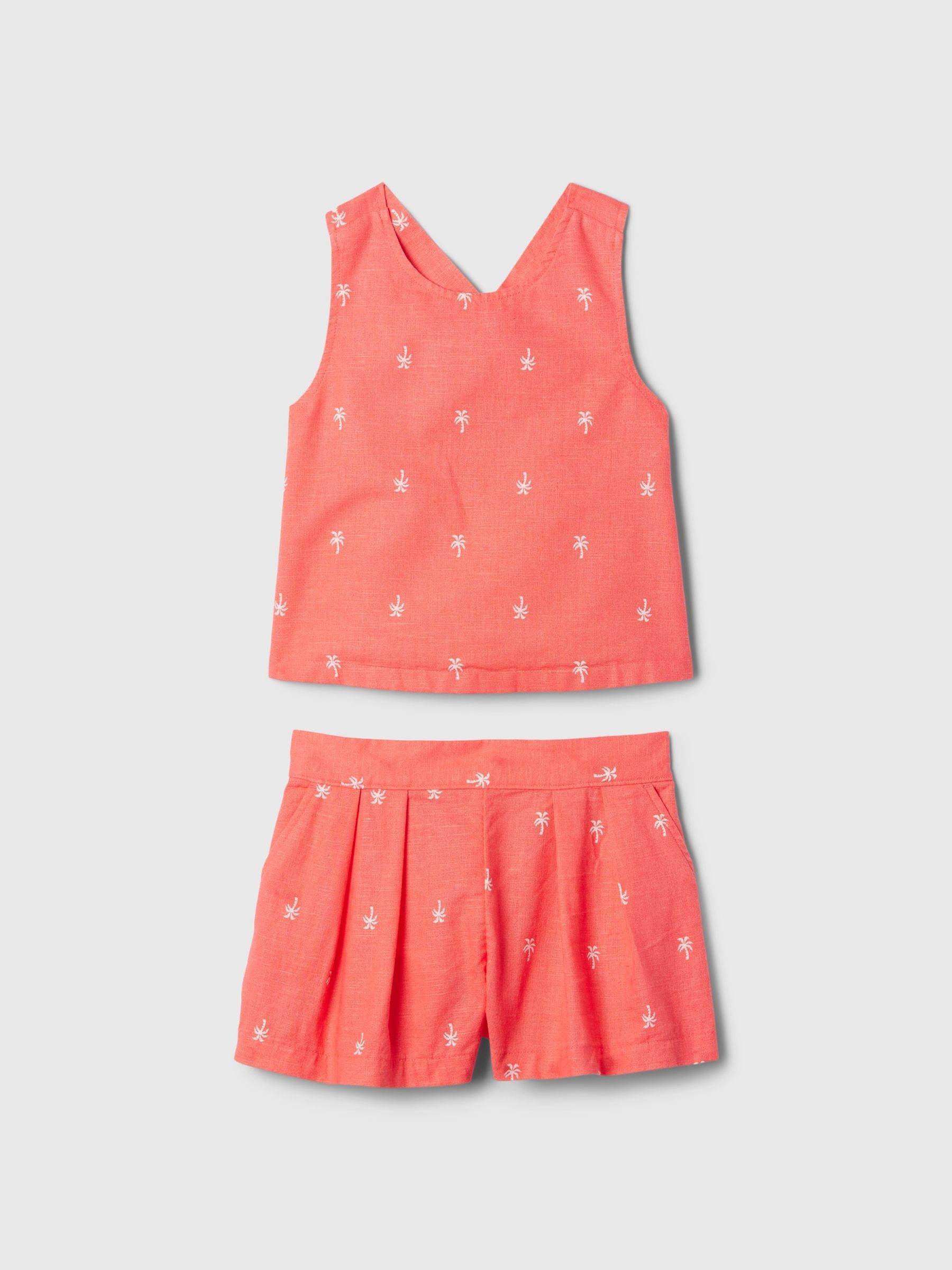 Red Linen Cotton Vest Top and Shorts Set (12mths-5yrs) - Image 1 of 3