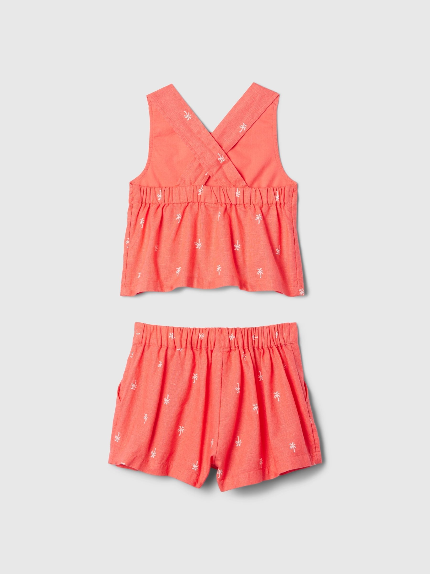 Red Linen Cotton Vest Top and Shorts Set (12mths-5yrs) - Image 2 of 3